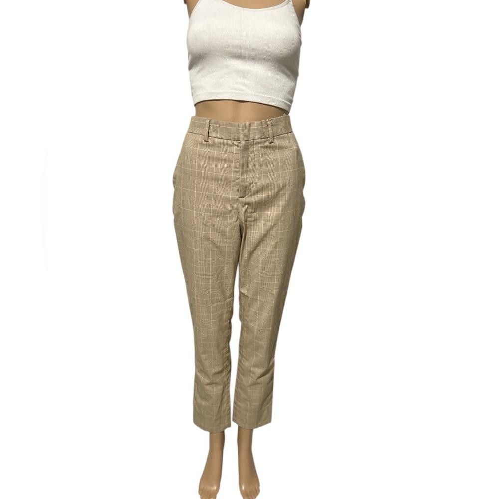 H&M H&M Beige Checked Skinny Fit Trousers Size 30" / US 8 / IT 44 - 1 Thumbnail