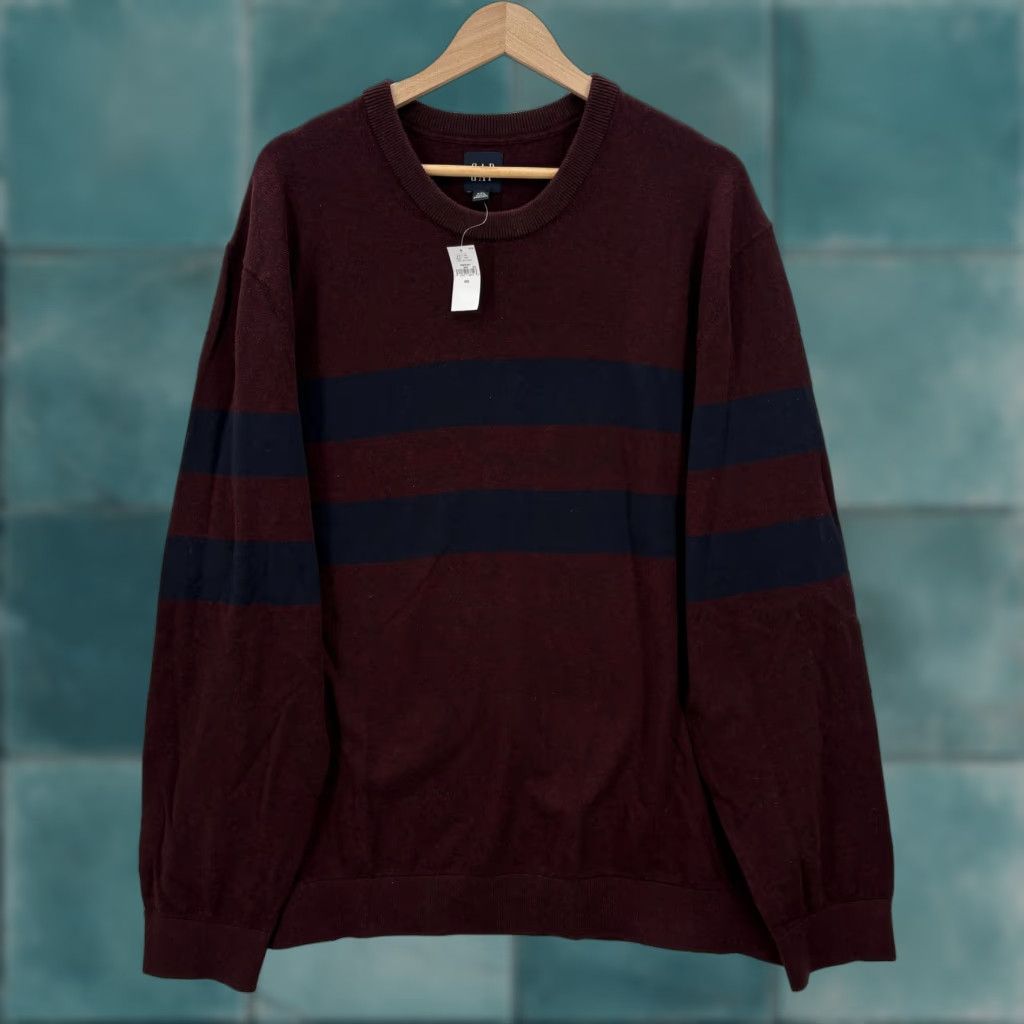 Gap Gap Mainstay Crew Sweater Mens 2XL Red Navy Striped Cotton Knit Pullover NWT Size US XXL / EU 58 / 5 - 1 Thumbnail