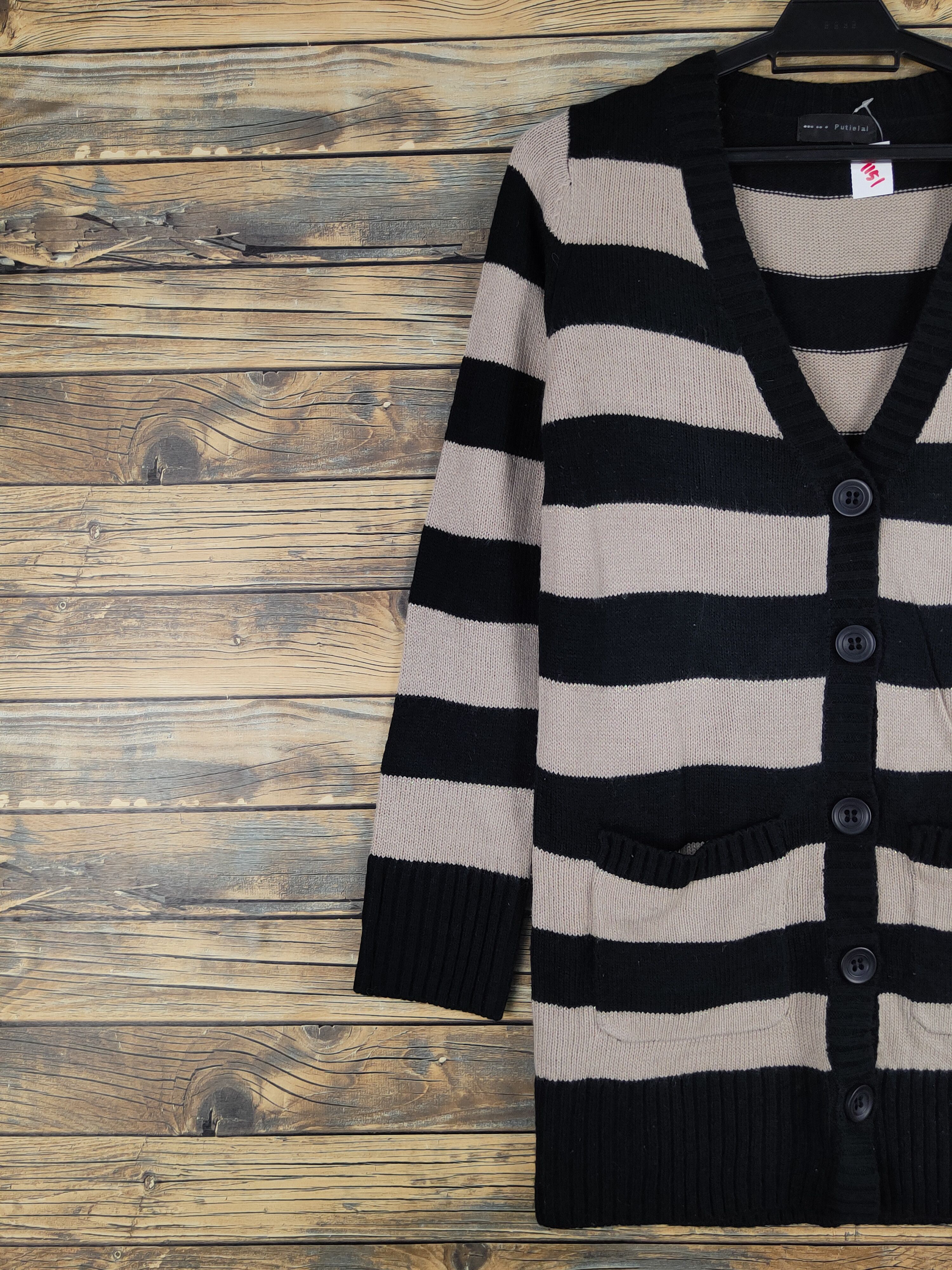 Japanese Brand × Vintage Putielal Black Brown Stripe Knitwear Cardigan #W1151 Size M / US 6-8 / IT 42-44 - 3 Thumbnail