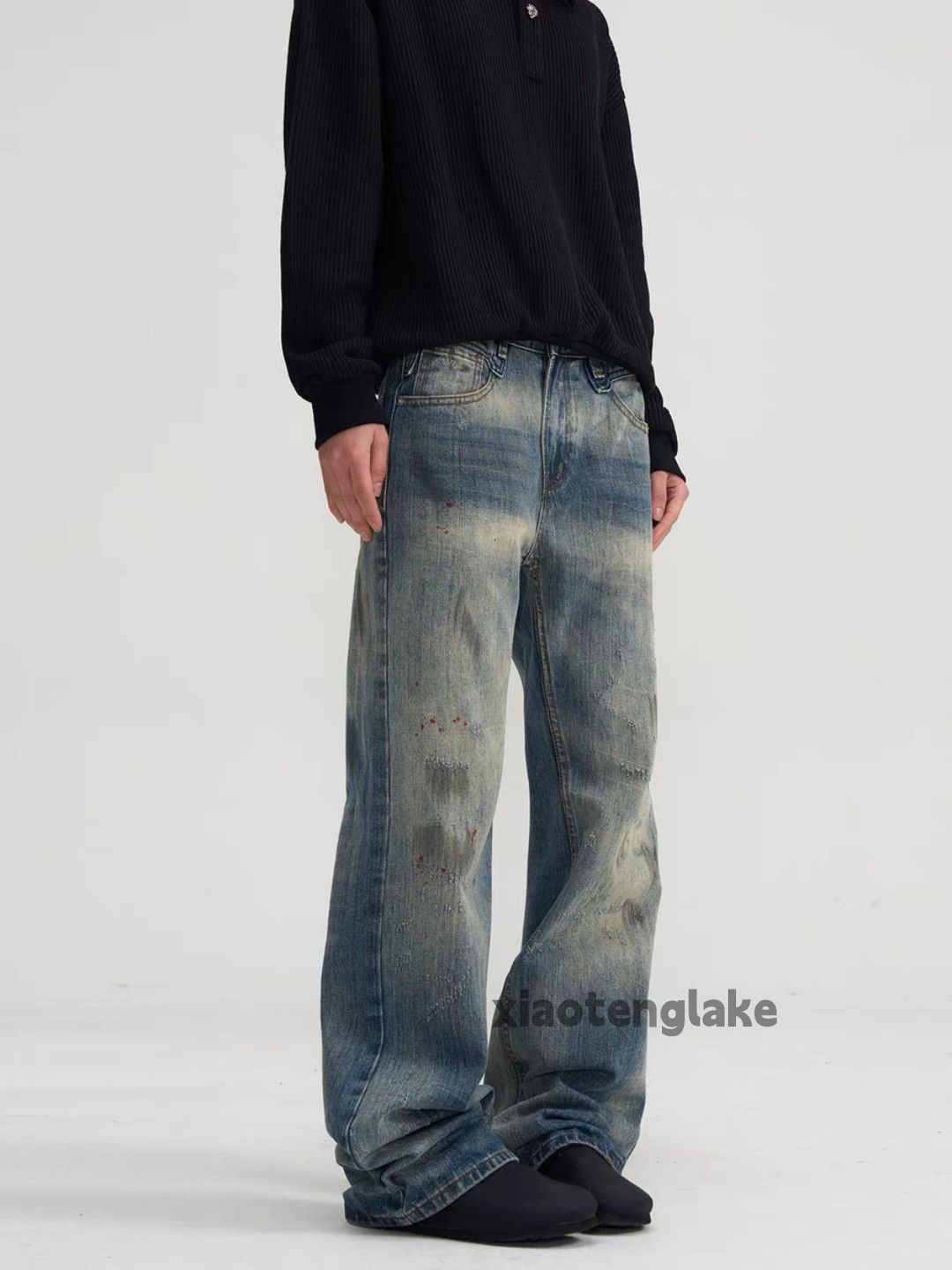 Jean × Vintage washed faded cleanfit loose baggy stain paint jeans Size US 32 / EU 48 - 3 Thumbnail