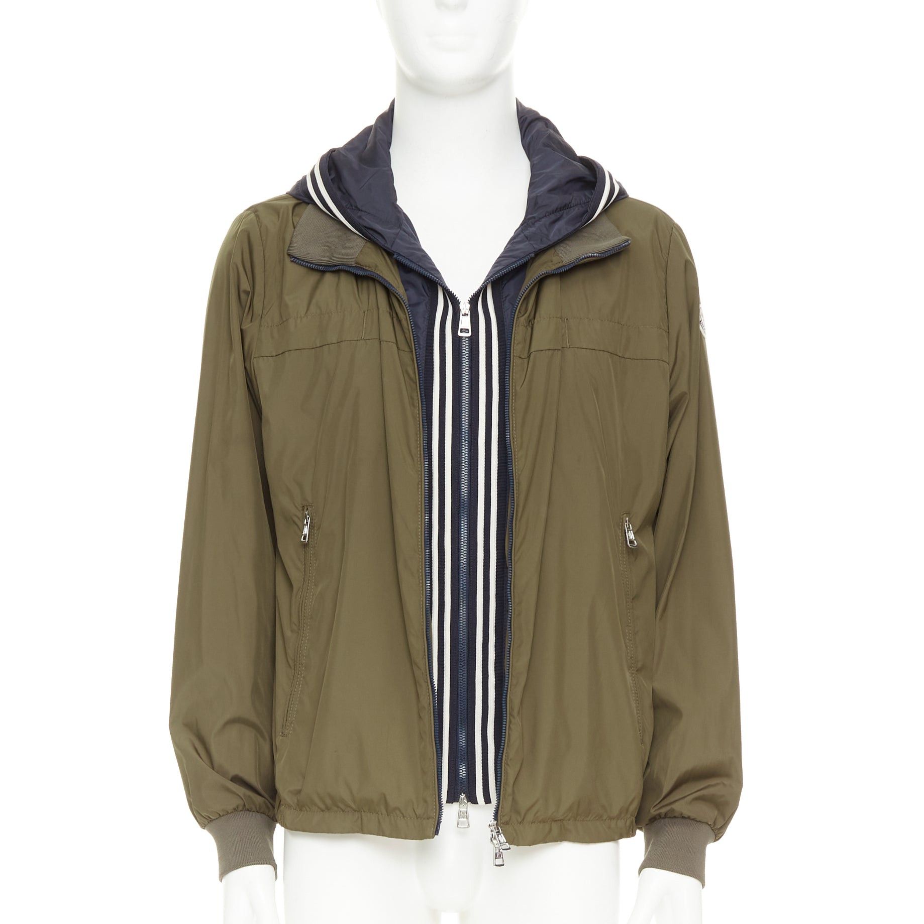 Moncler MONCLER Albert Giubbotto khaki green blue nylon layered hooded windbreaker Sz.3 L Size US L / EU 52-54 / 3 - 1 Thumbnail