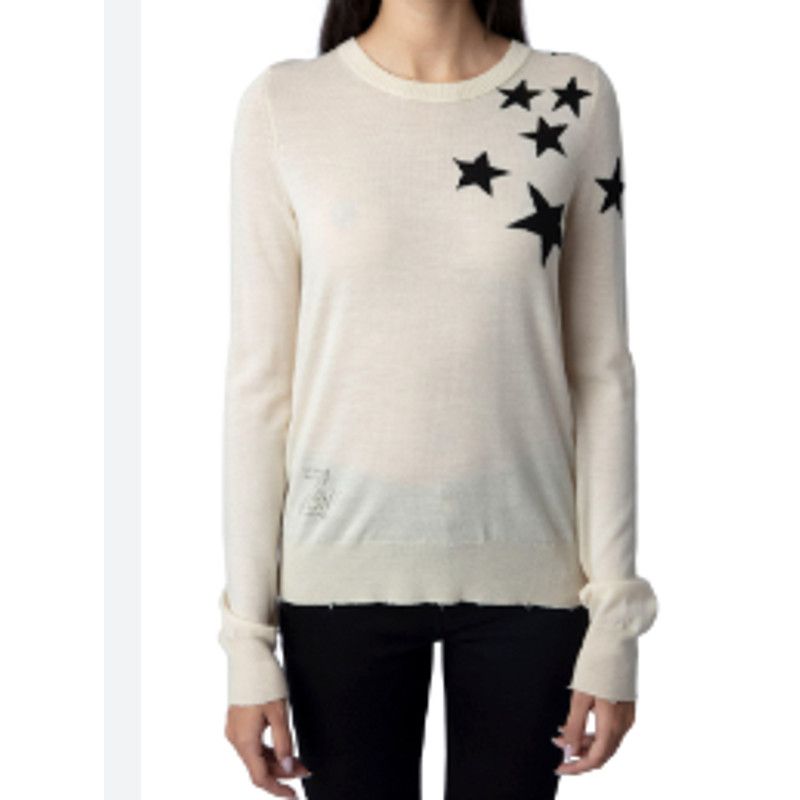 image of Zadig Voltaire Zadig & Voltaire Miss Stars Merino Wool Sweater In Creme in Cream, Women's (Size Lar