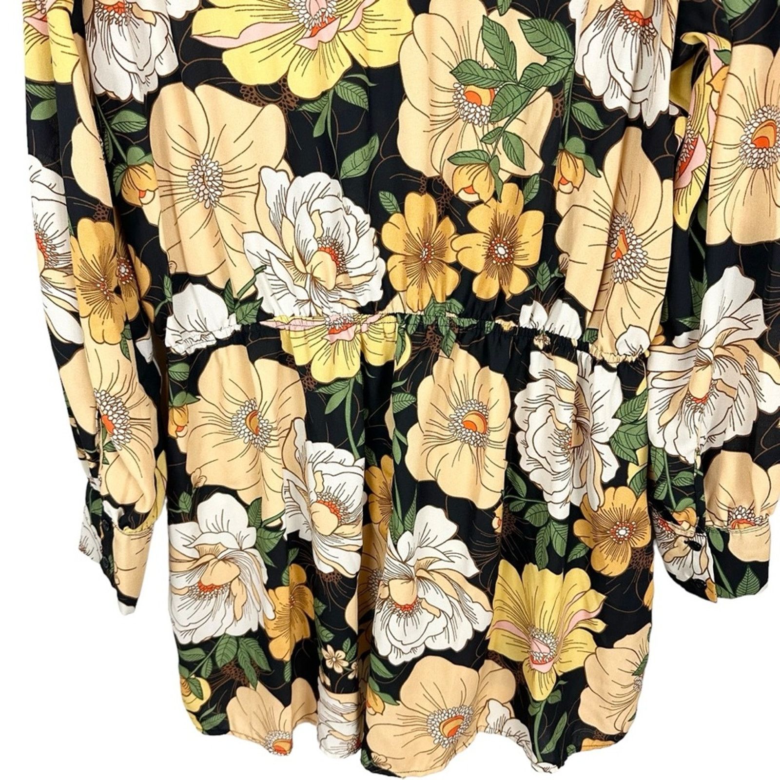 Forever 21 Forever21 Black Yellow Long Sleeve Floral Romper Size 1X Size 38" / US 16 / IT 52 - 7 Thumbnail