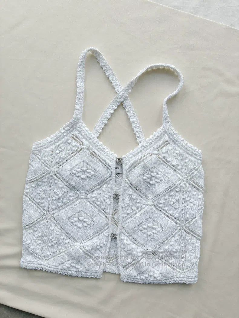 Chanel Chanel 23c white hollow knitted suspender vest Size XS / US 0-2 / IT 36-38 - 2 Thumbnail