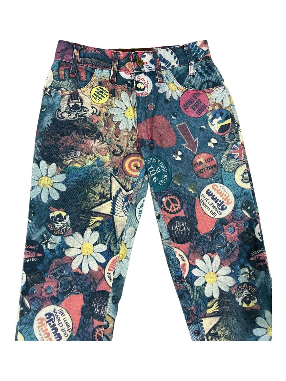 POP MAGAZINE × Vintage Vintage 1980s MODZART London Overprinted Flare Hem Jeans Size US 26 / EU 42 - 4 Thumbnail