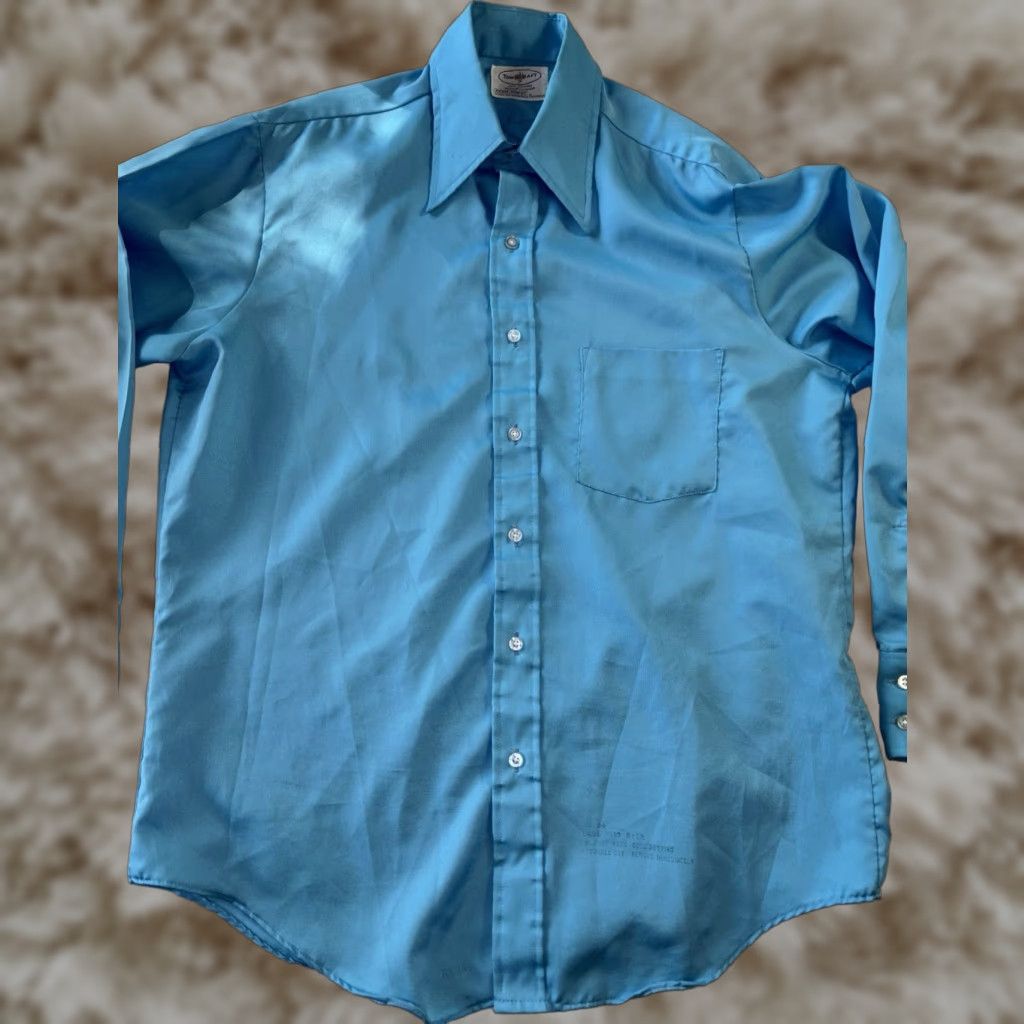 VINTAGE Penneys Towncraft Shirt XL Blue Plaid Short Sleeve Rockabilly 1960s Casual Mens