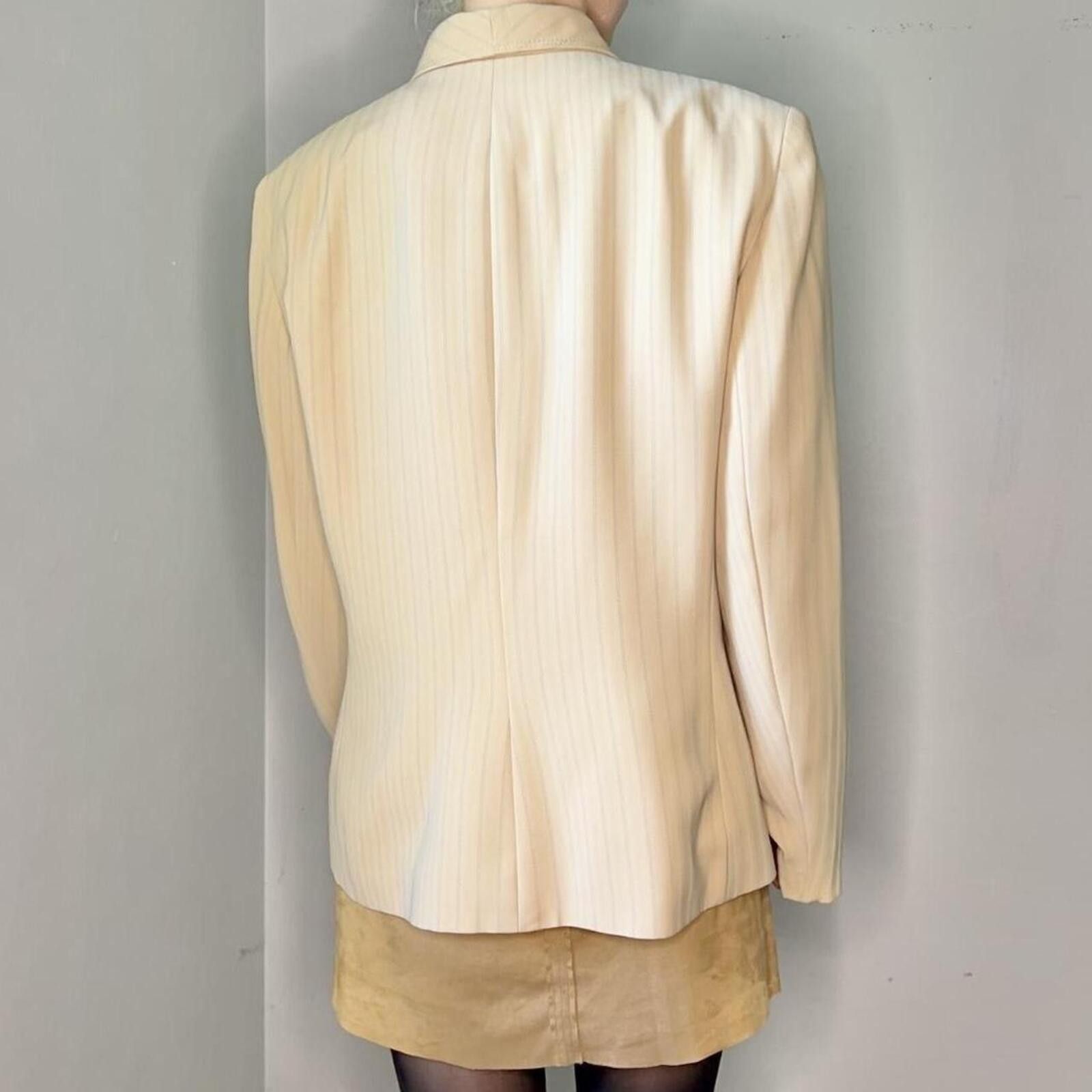 Bill Blass Vintage 80s Bill Blass Cream Pinstripe Blazer Size XL / US 12-14 / IT 48-50 - 5 Thumbnail