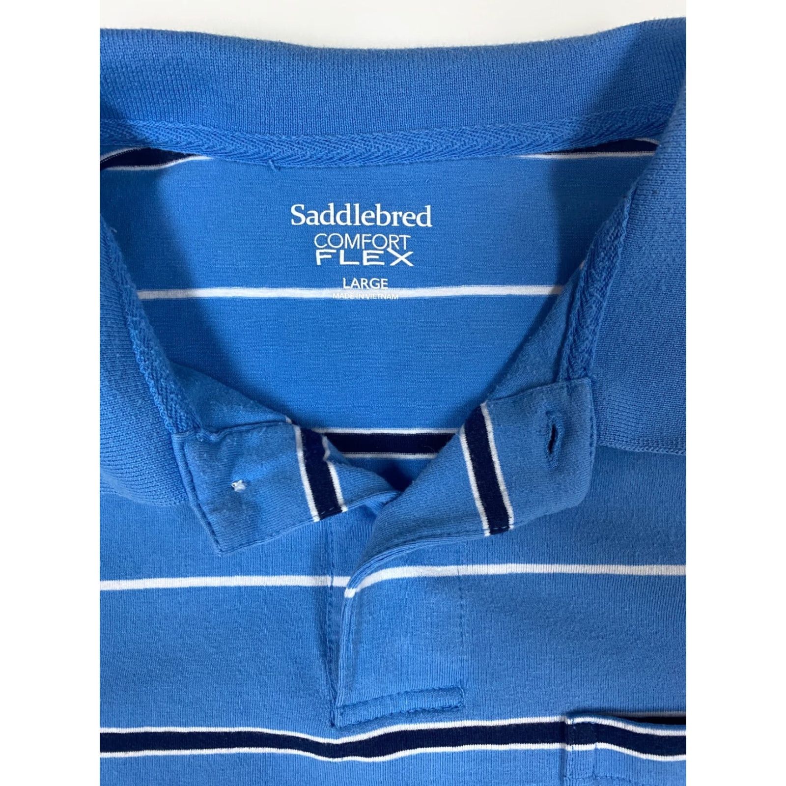 Vintage Saddlebred Polo Shirt Mens L Blue Striped Comfort Flex Polo Golf Short Sleeve Size US L / EU 52-54 / 3 - 4 Thumbnail