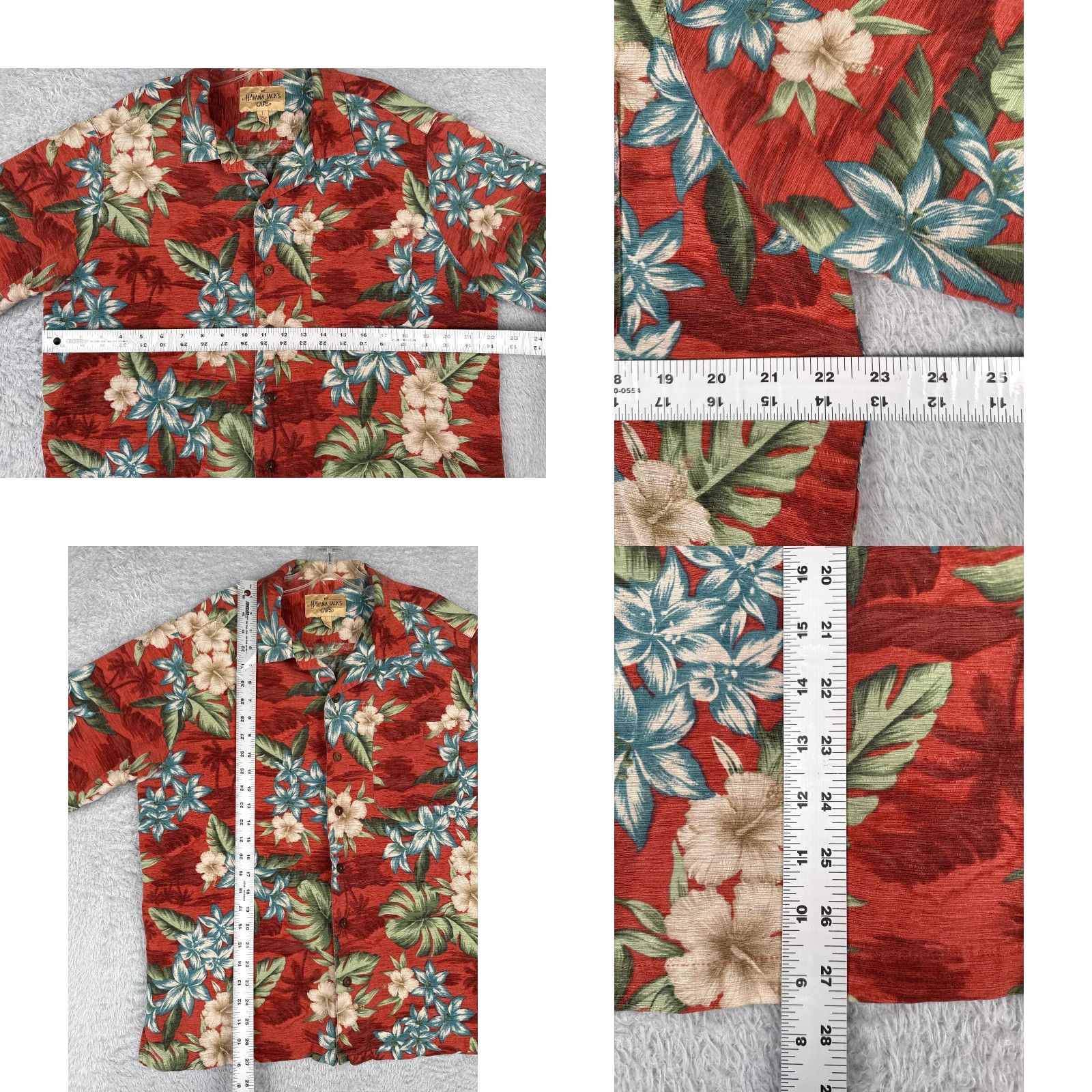 Vintage Havana Jack's Cafe Shirt Men Large Red Floral Hibiscus 100% Silk Hawaiian Beach Size US L / EU 52-54 / 3 - 8 Thumbnail