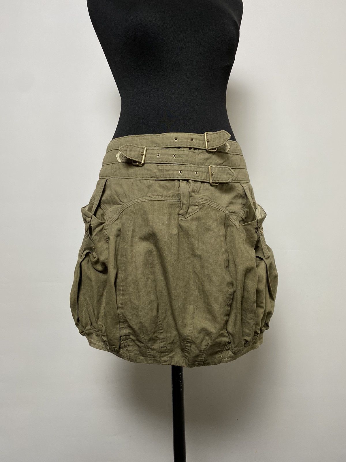 Marithe + Francois Girbaud M+FG Army Green Utility Belted Y2K Techwear Bubble Skirt Size 28" / US 6 / IT 42 - 8 Thumbnail