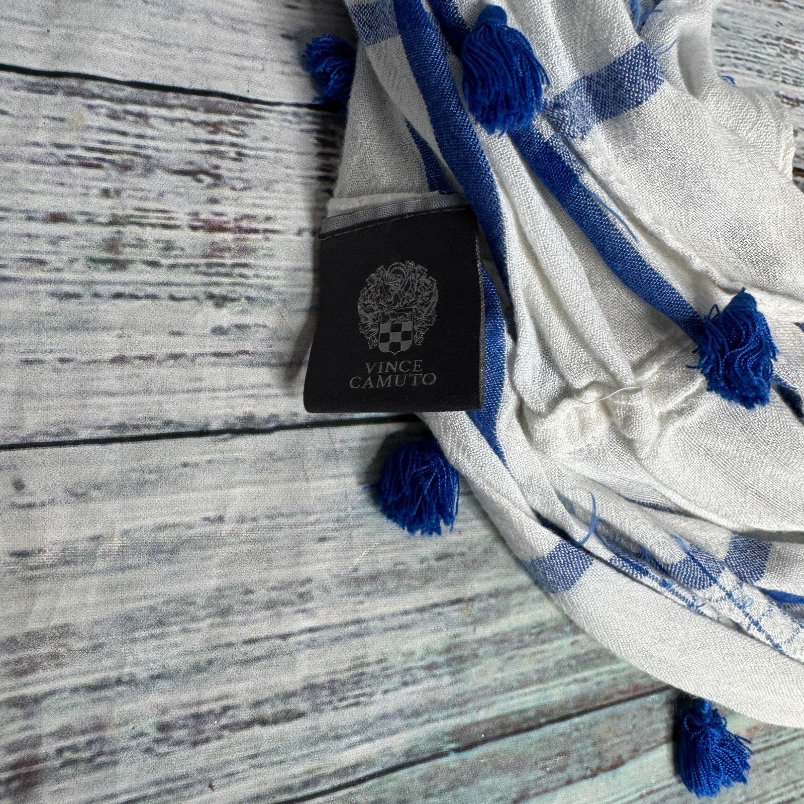 Vince Camuto Vince Camuto Blue Plaid Infinity Scarf with Fringe Size ONE SIZE - 3 Thumbnail