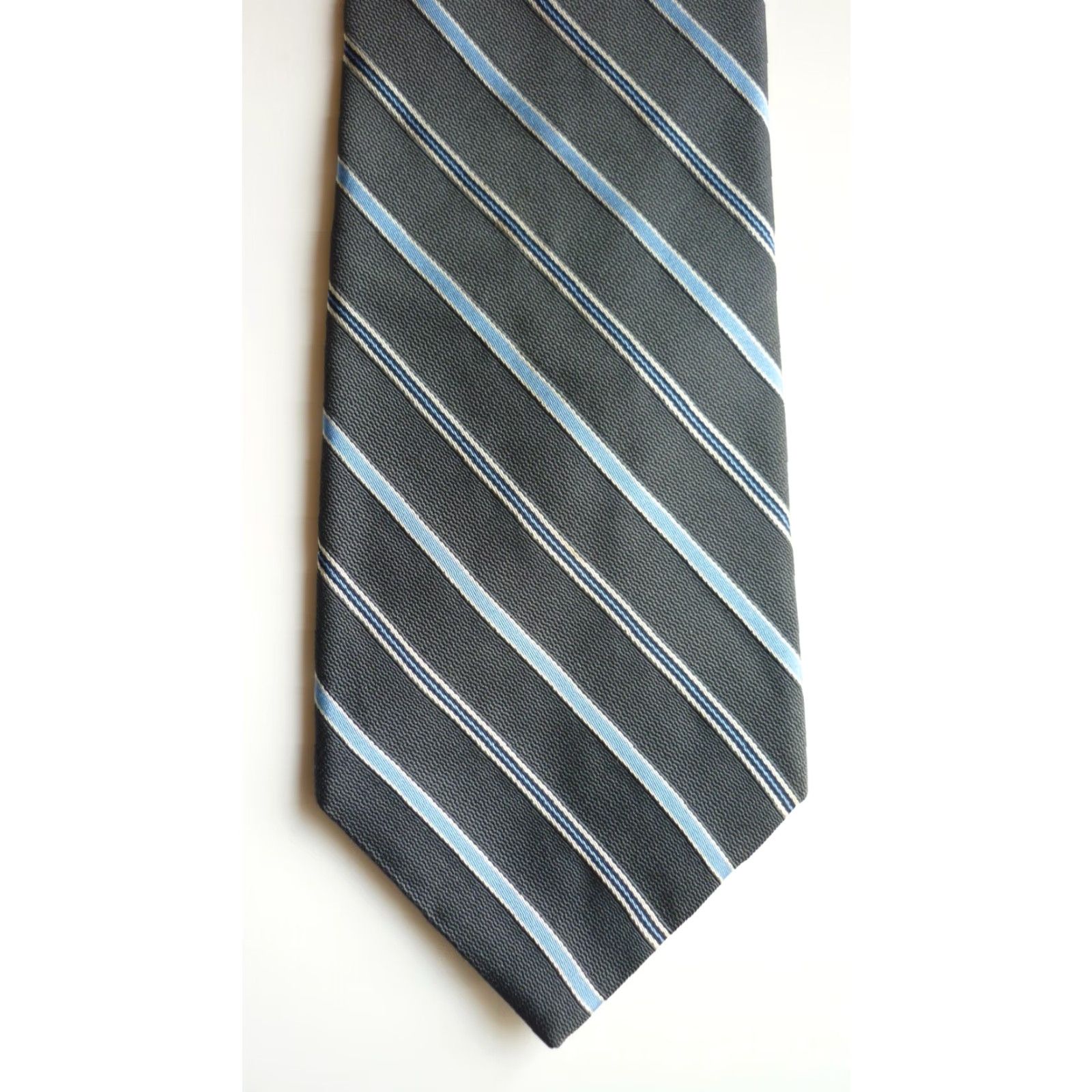 Brooks Brothers VINTAGE Brooks Brothers Makers Tie Woven in Italy Made in USA Men’s Gray and Blue Stripes 59.5" Silk Cotton 3.5" Length Classic 57"-60" Mens Size ONE SIZE - 4 Thumbnail