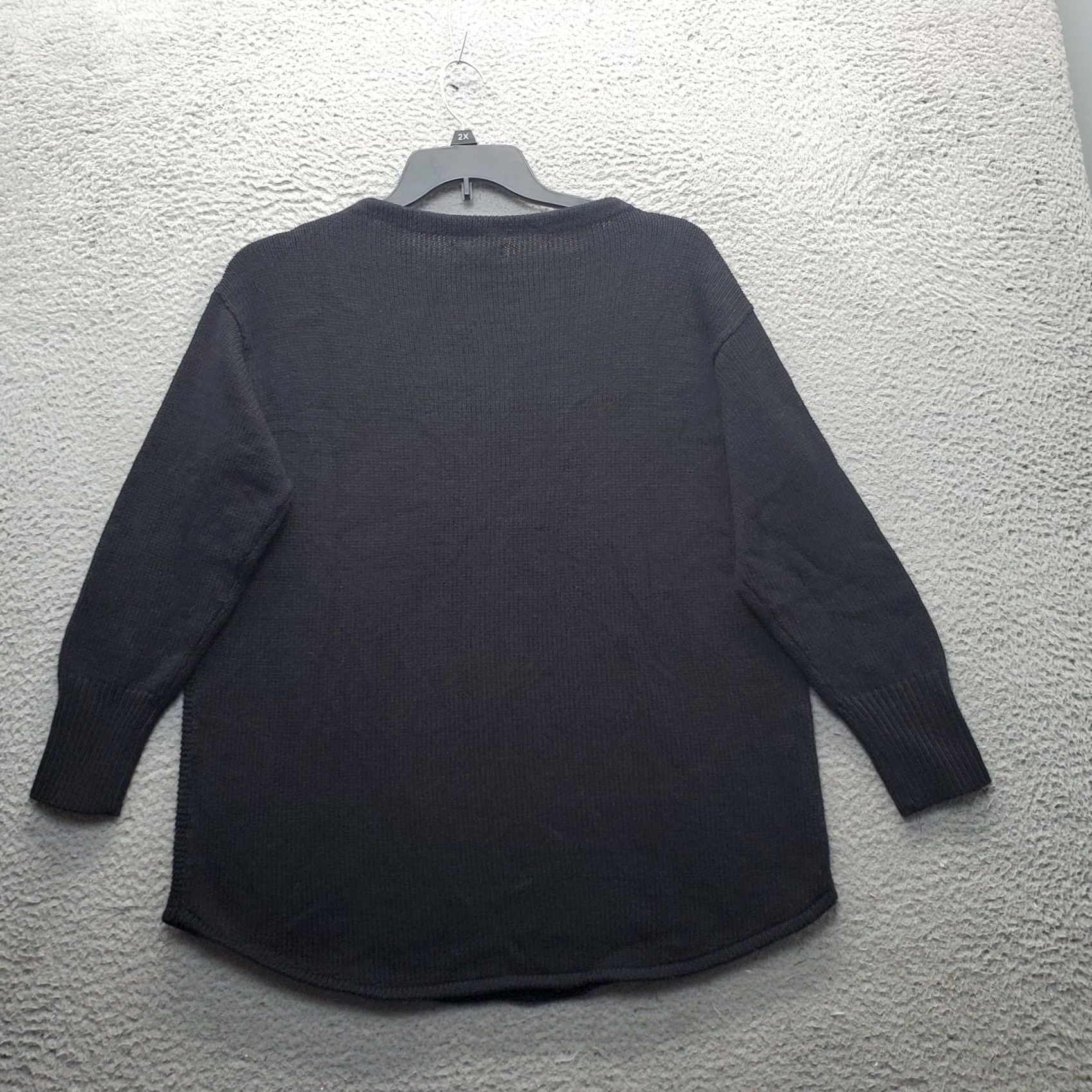 Chaps Chaps Womens L Tunic Sweater 3/4 Sleeve Black Cable-Knit Seed Stitch Pullover Knit Crew Neck Casual Womens Size L Size L / US 10 / IT 46 - 2 Thumbnail