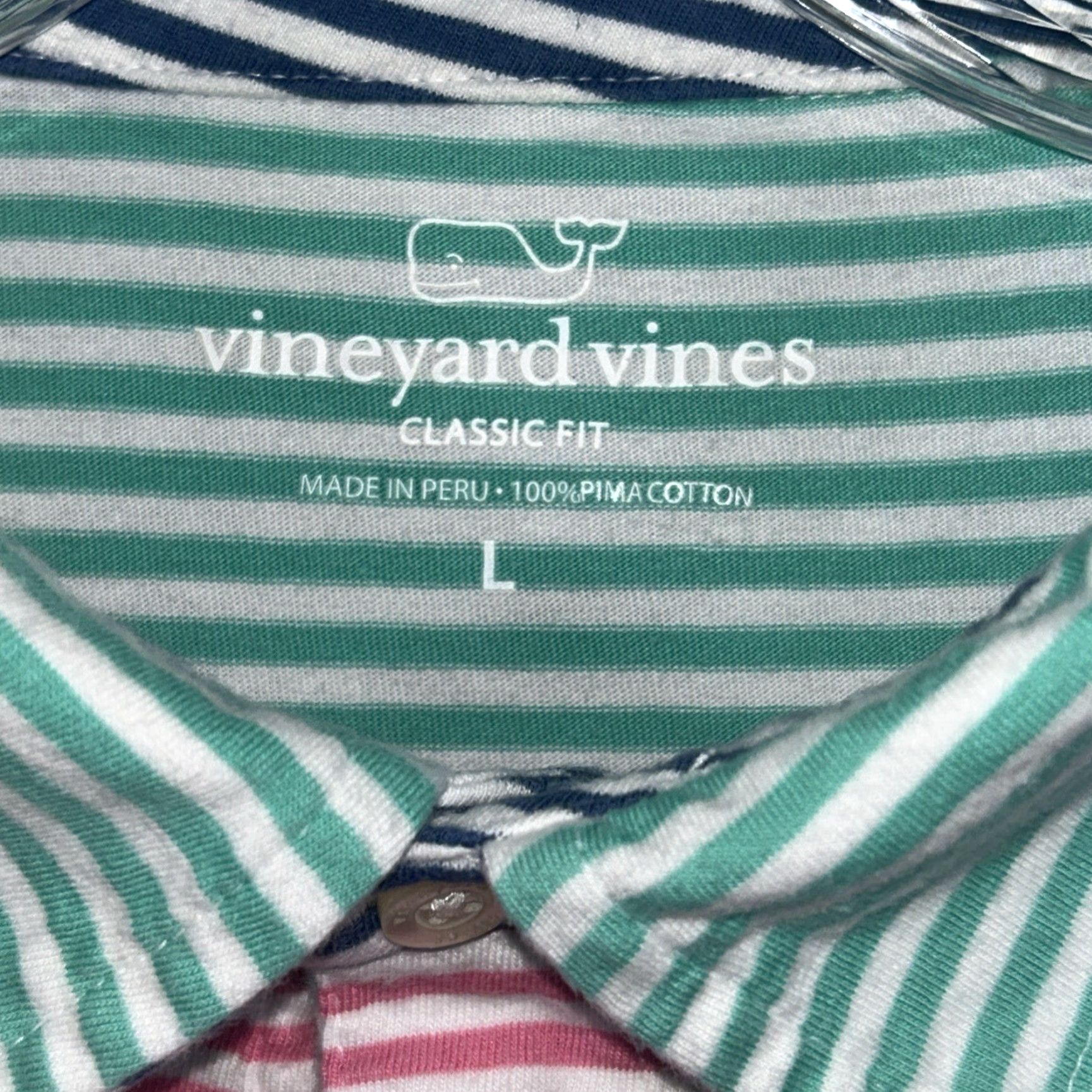 Vineyard Vines Vineyard Vines Mens Polo Short Sleeve Classic Fit Pima Cotton L Pink Green Blue Striped Button Collared Casual Golf Walking Men Regular XS? Wait Size US L / EU 52-54 / 3 - 3 Thumbnail