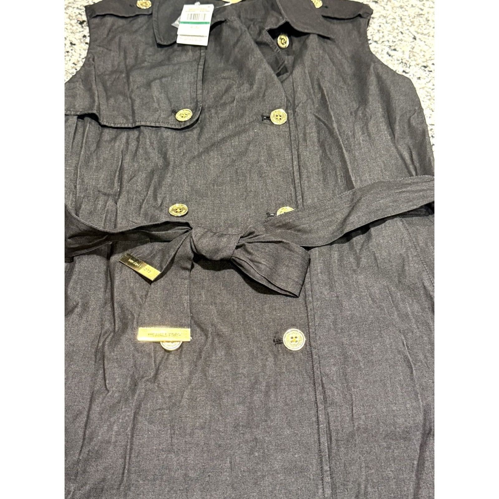 Michael Kors NWT Michael Kors Women's Chambray Trenchcoat Dress Black Rinse L Mini Sleeveless V-Neck Belted 100% Cotton Size L / US 10 / IT 46 - 4 Thumbnail
