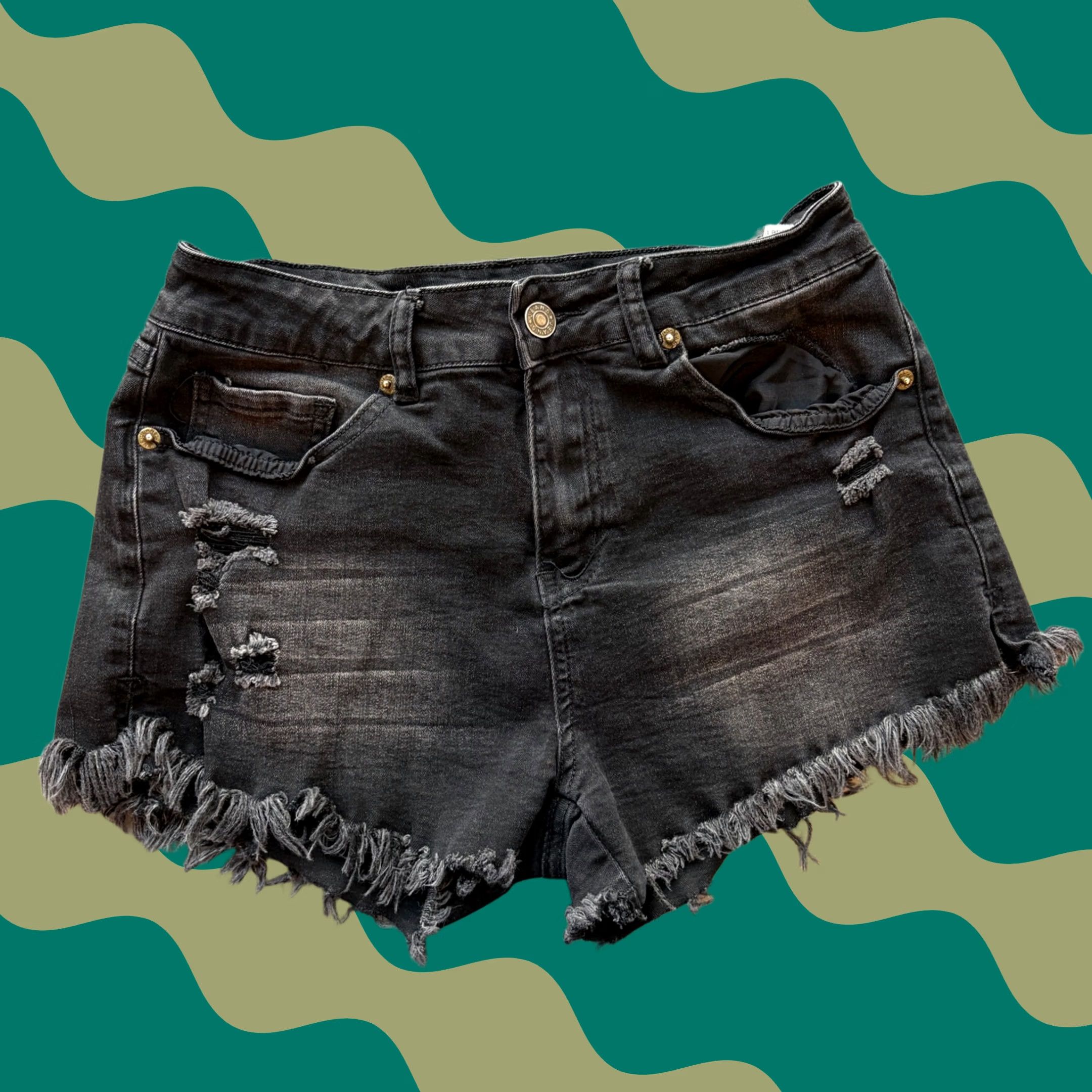 Vintage VINTAGE Y2K Black Acid Wash Frayed Distressed Mini Stretch Shorts Women's Small Shorts S Black Womens Size 28" / US 6 / IT 42 - 1 Thumbnail