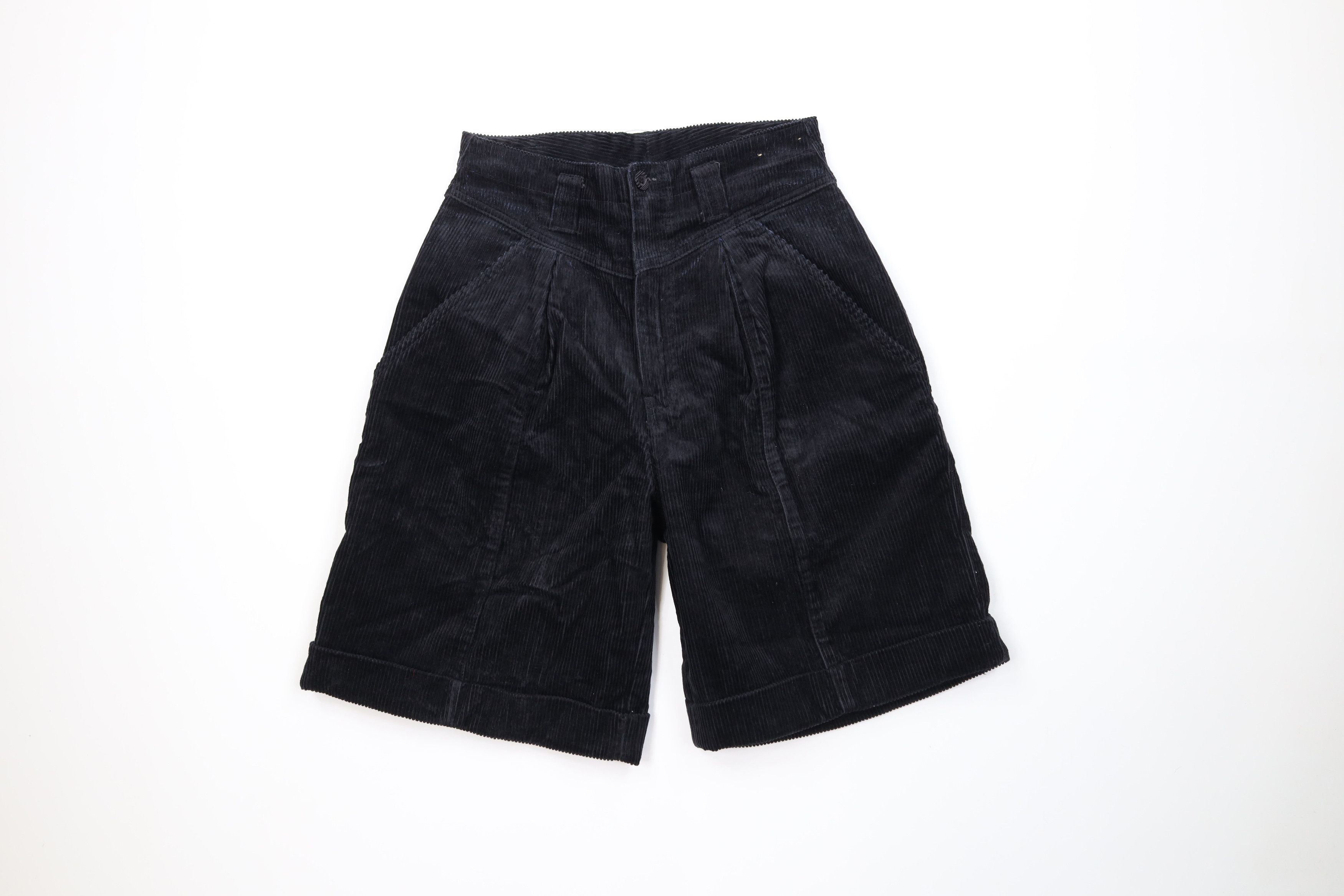 Vintage Vintage 90s Streetwear Cuffed Baggy Corduroy Shorts Black Size 32" / US 10 / IT 46 - 1 Thumbnail
