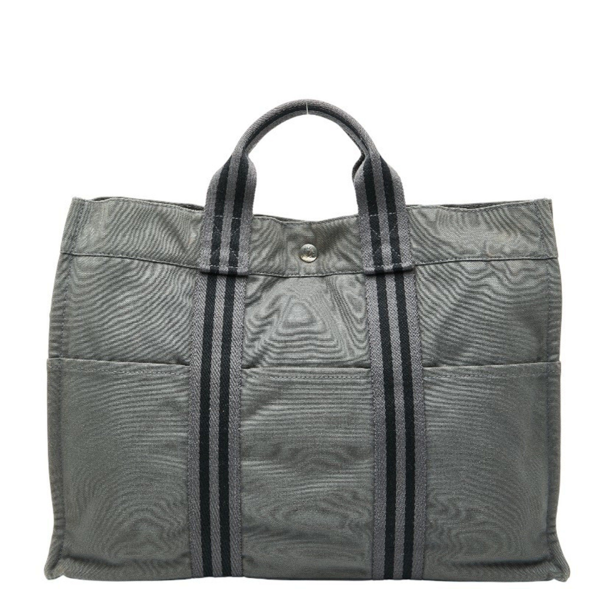 Hermes Foule Tote MM Handbag Bag Gray Black Canvas Women's HERMES