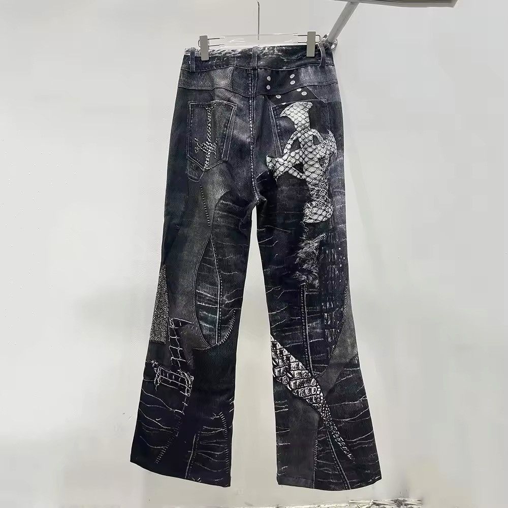 Jean Design Patchwork Printed Gothic Punk Loose Jeans Size US 35 - 4 Thumbnail