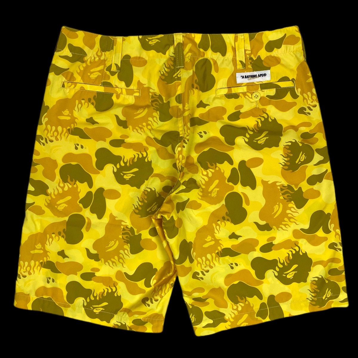 image of Bape Fire Camo Swim Shorts Trunks Yellow 2009 Nigo Med, Men's (Size 31)