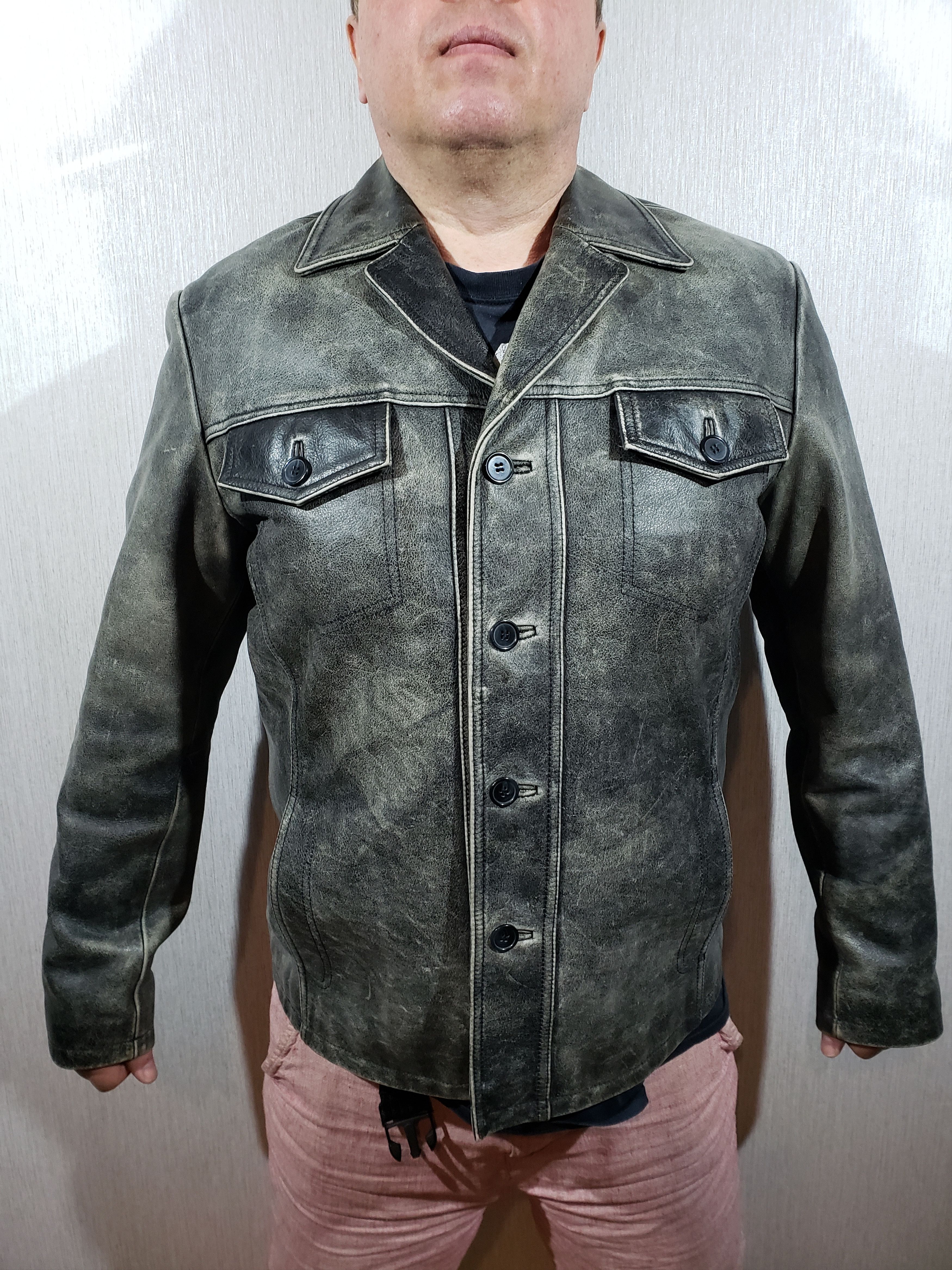 image of Stylish Gray Men's Leather Jacket in Grey (Size Large)