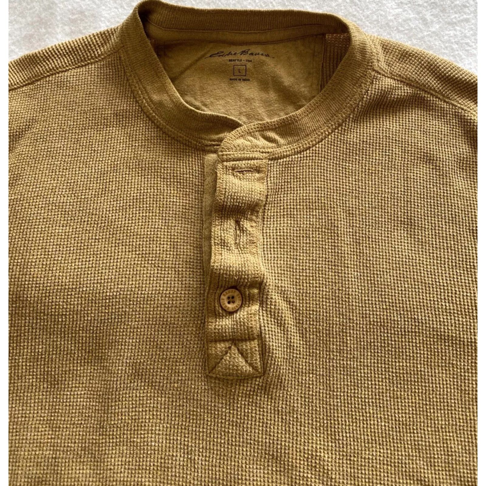 Eddie Bauer Eddie Bauer Thermal Shirt Mens L Brown Long Sleeve Knit Henley Logo Solid Regular Fit Machine Washable Top Tee Size US L / EU 52-54 / 3 - 2 Thumbnail