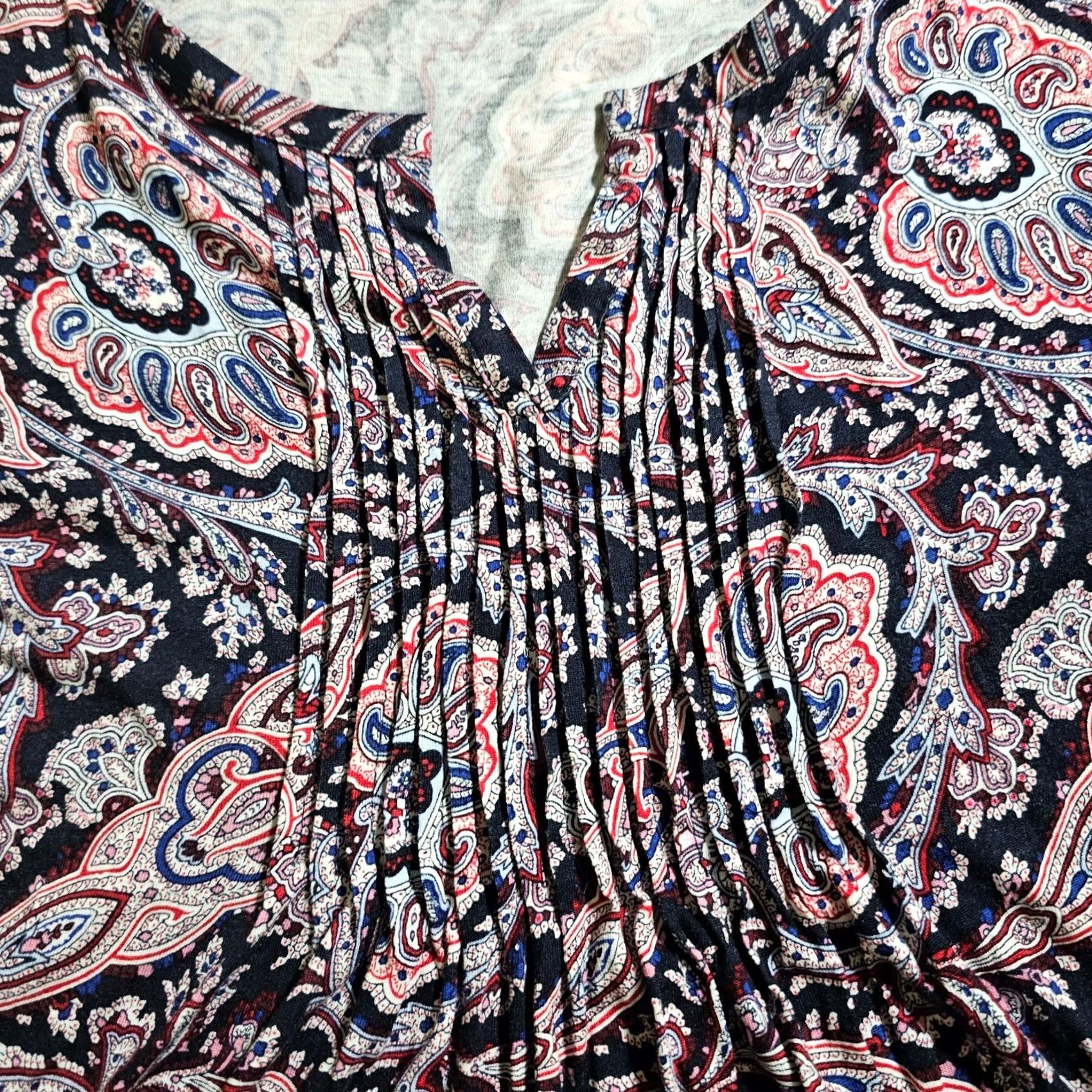 Talbots Talbots Top Women Large Black Red Paisley 3/4 Sleeve V-Neck Pleats Casual Career Shirt Size L / US 10 / IT 46 - 5 Thumbnail