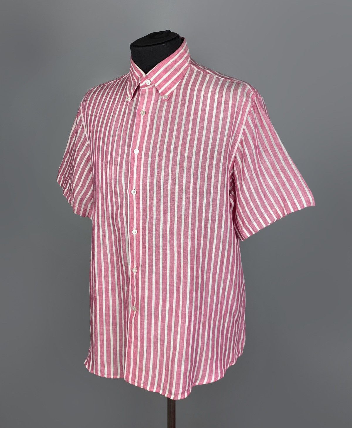 Canali Men's CANALI Linen Pink Striped Short Sleve Shirt Size 2XL Size US XXL / EU 58 / 5 - 5 Thumbnail