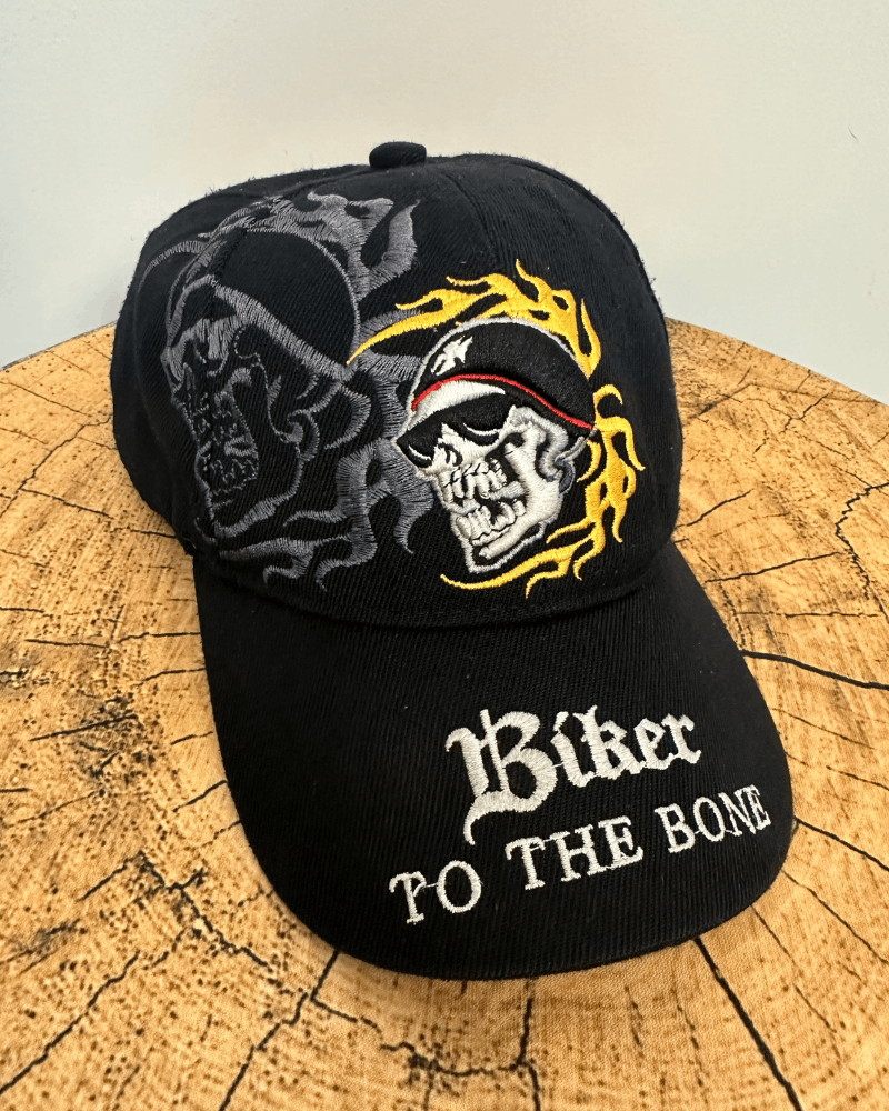 Vintage Vintage Biker To The Bone Skull Flame Strap Back Cap Hat Size ONE SIZE - 1 Thumbnail