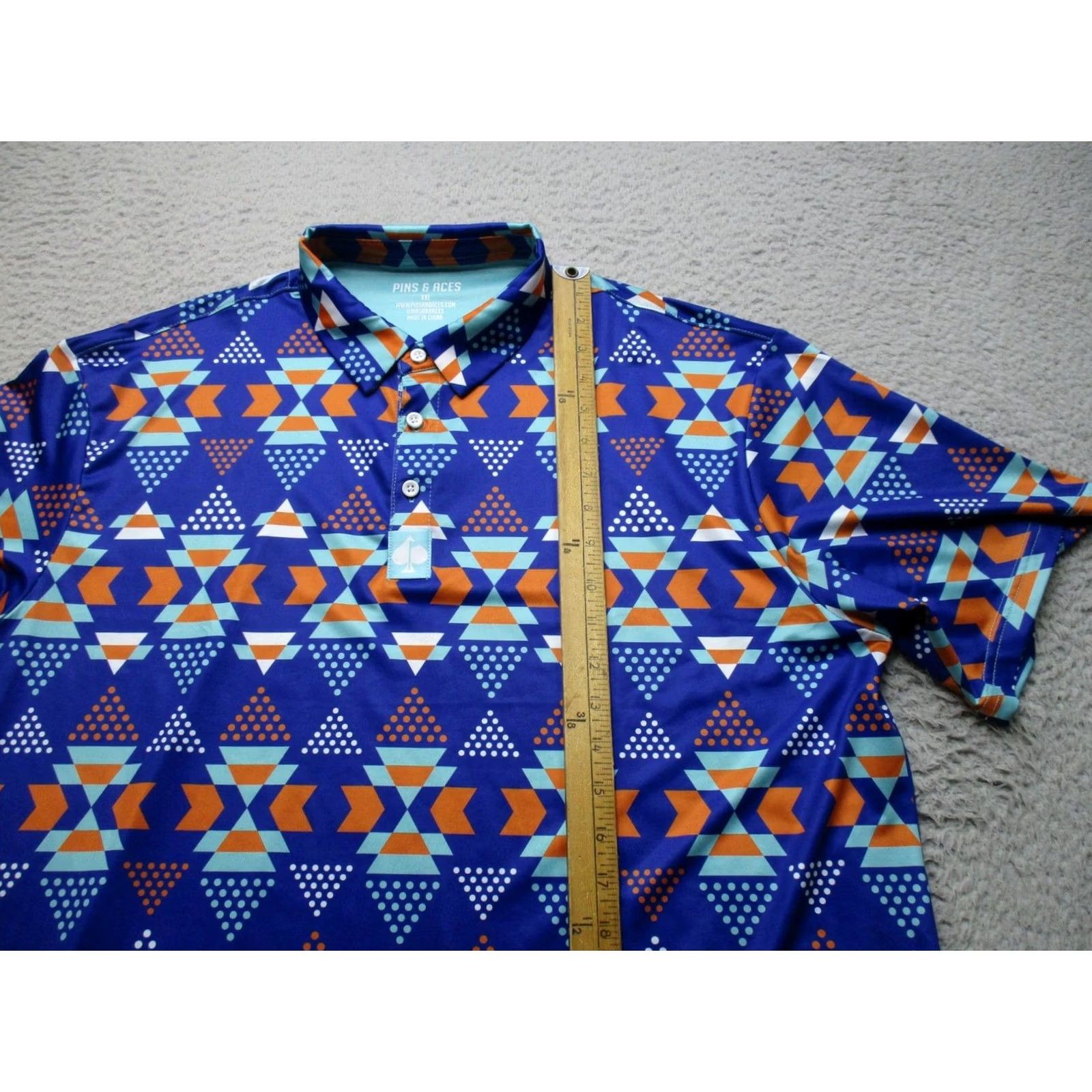 Vintage Pins & Aces Golf Polo Shirt Mens 2XL Blue Geometric Aztec Performance Stretch Size US XXL / EU 58 / 5 - 4 Thumbnail