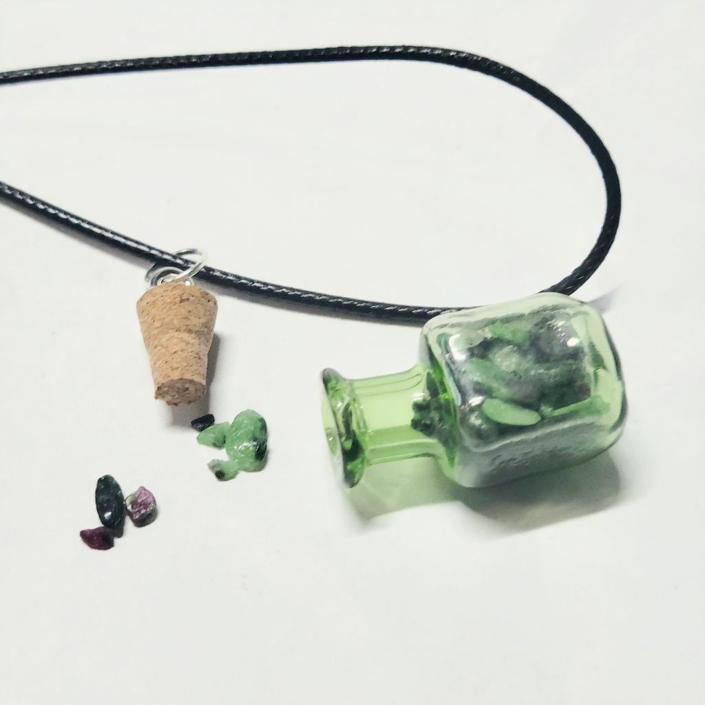 Handmade Hand crafted Ruby Zoisite crystal mini bottle necklace Size ONE SIZE - 1 Thumbnail