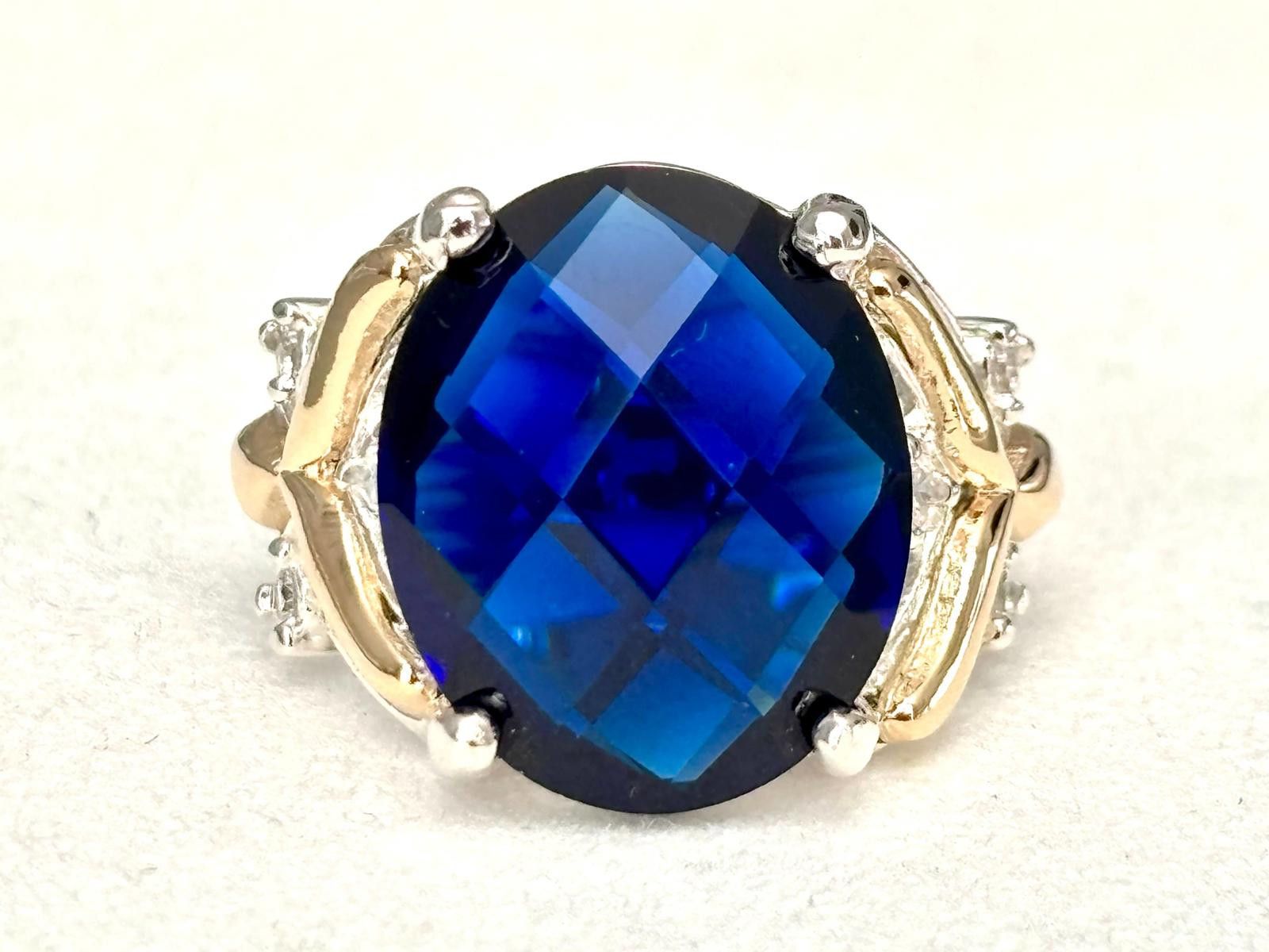 Other 925 Sterling Silver Ring with 10K Gold Accents Blue Quartz 7 Size ONE SIZE - 2 Thumbnail