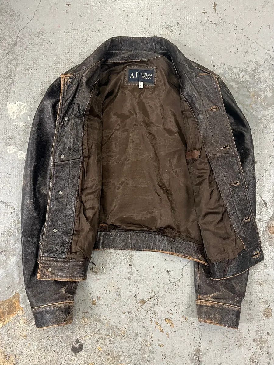 Armani 2000s Armani Trucker Faded Brown Leather Buttoned Jacket Size US M / EU 48-50 / 2 - 8 Thumbnail