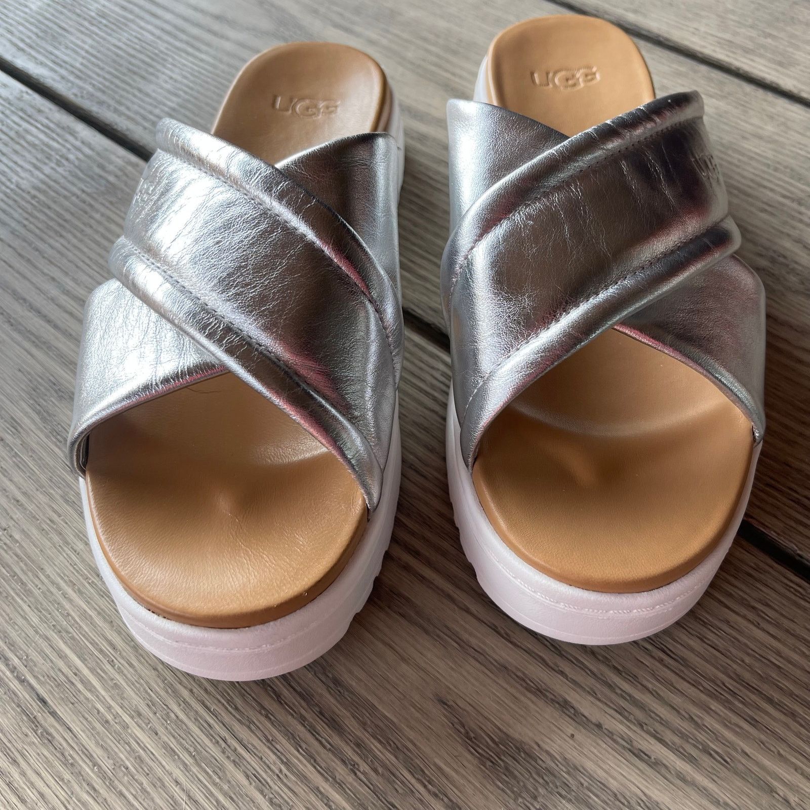 Ugg UGG Zayne Crossband Womens Slide Sandals, 6, Silver Size US 6 / IT 36 - 3 Thumbnail