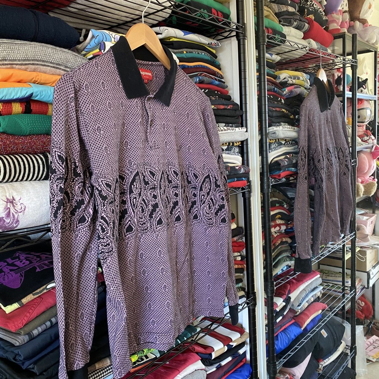 Supreme Supreme Paisley Long Sleeve Polo Shirt Purple 2016 Size US S / EU 44-46 / 1 - 3 Thumbnail