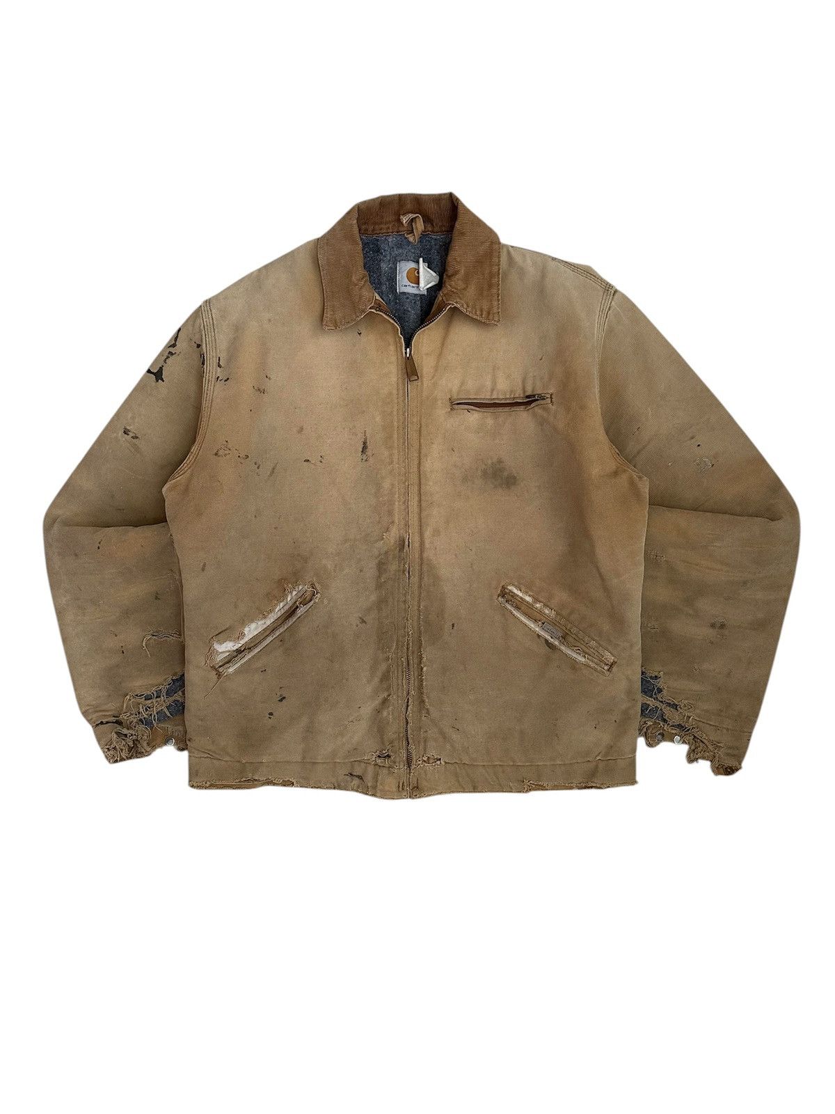 Carhartt True Vintage 90s Thrashed Carhartt Brown Detroit Jacket Size US XL / EU 56 / 4 - 1 Thumbnail