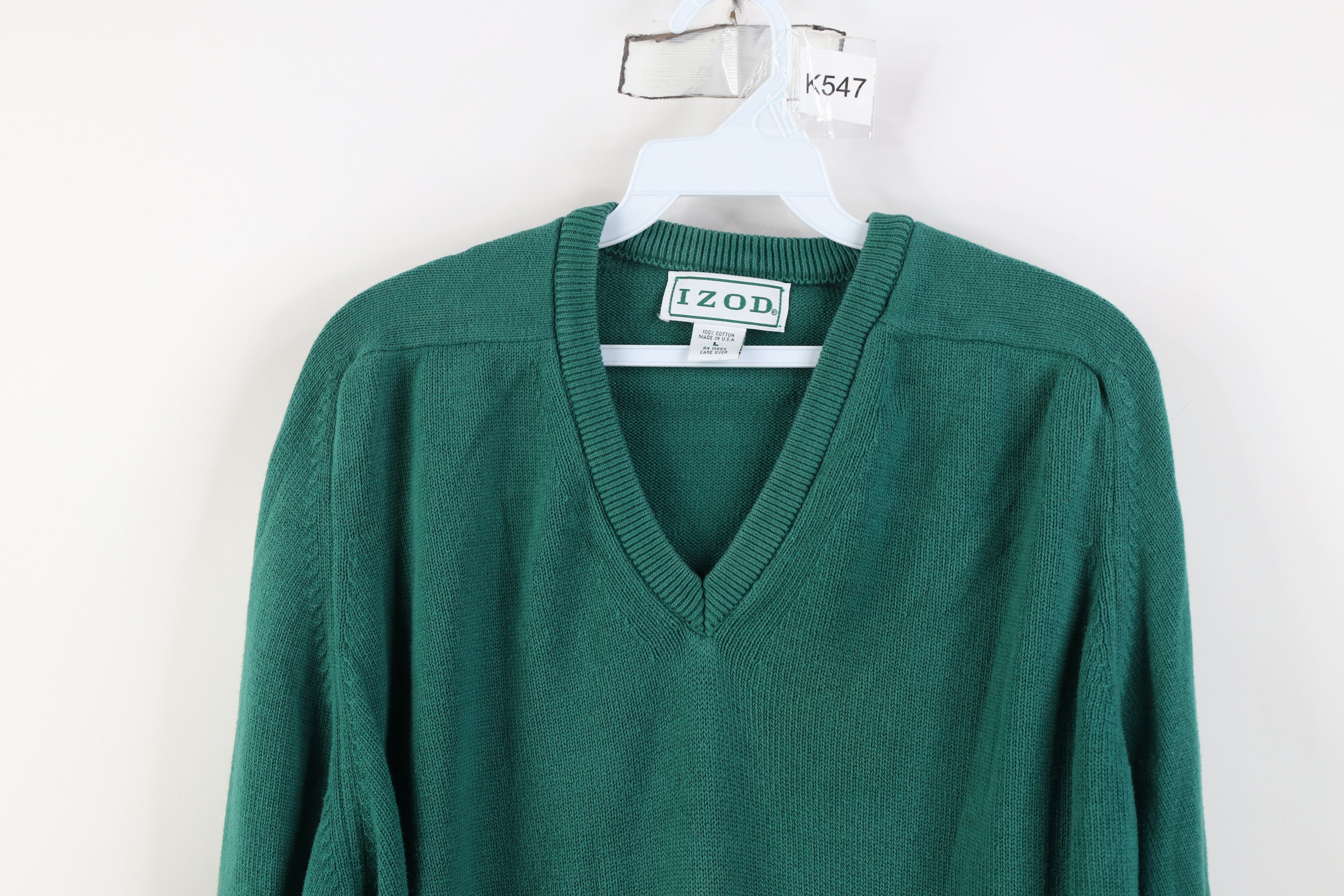 Izod Vintage 90s Izod Cotton Ribbed Knit V-Neck Sweater Green USA Size US L / EU 52-54 / 3 - 2 Thumbnail