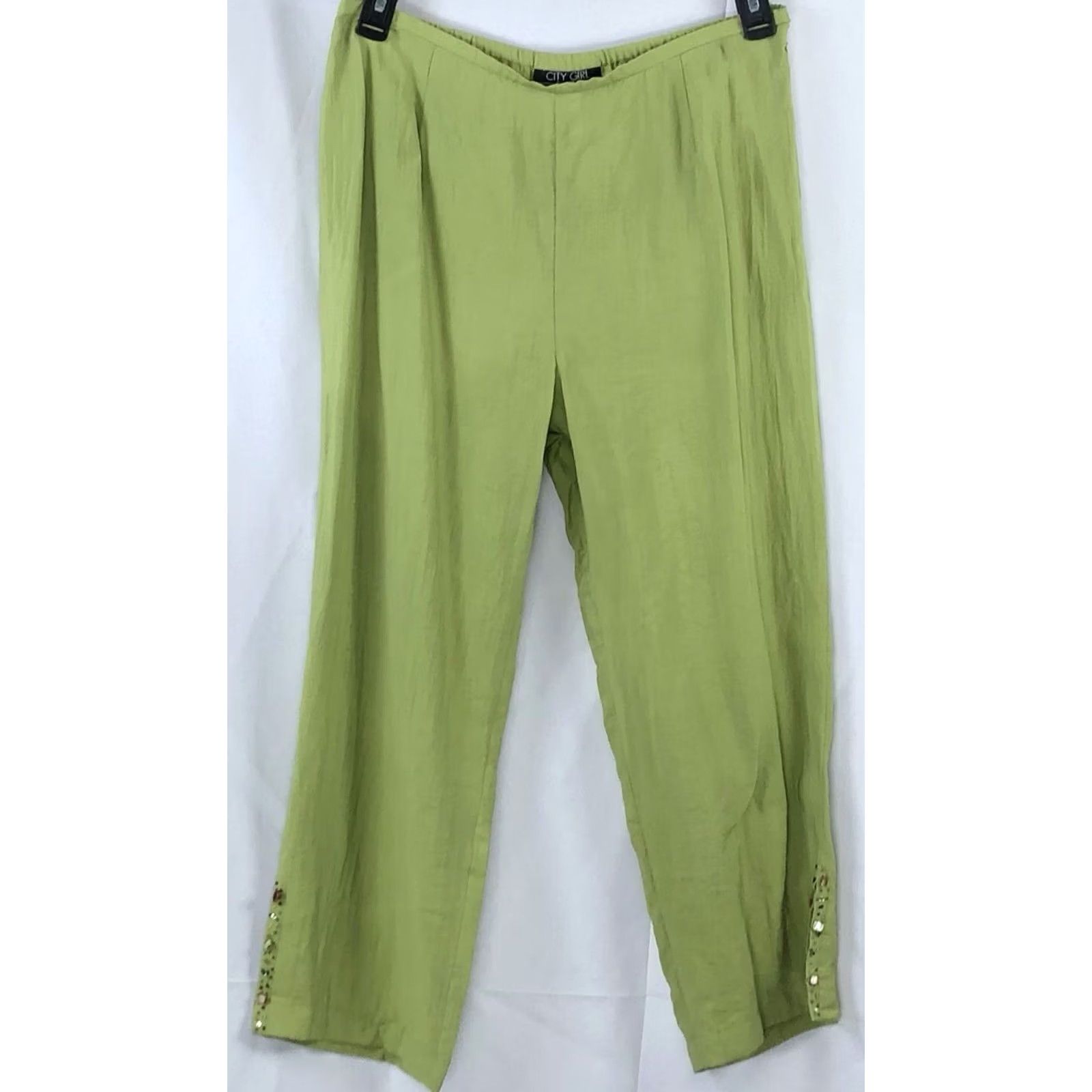 Vintage Vtg Nancy bolen cropped pants 12 Green 32"W beaded high-rise Boho Beach capsule Size 24" / US 00 / IT 34 - 5 Thumbnail