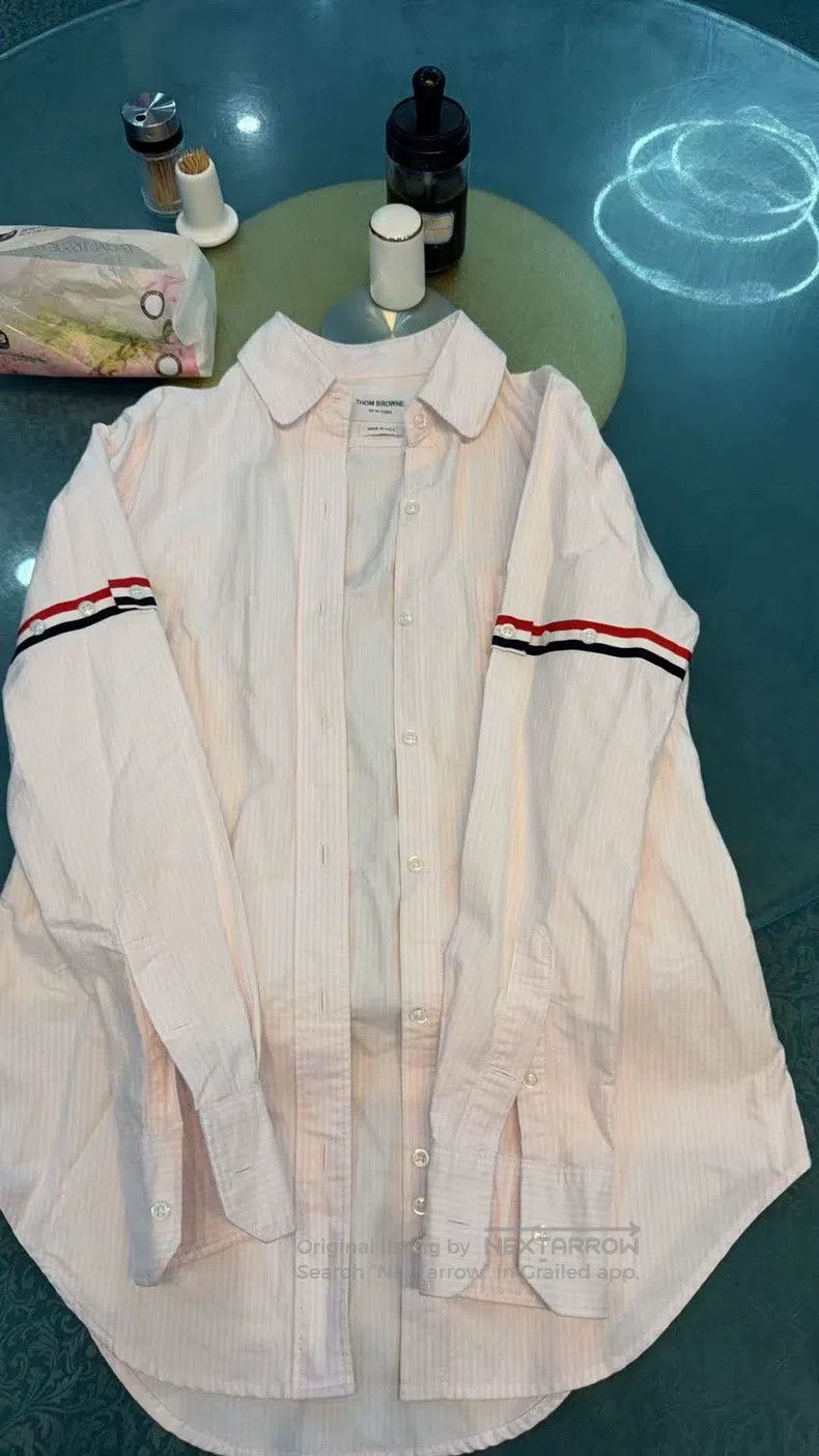 Thom Browne Thom Browne Pink Striped Long-Sleeve Shirt with Cuff Tabs Size US XXS / EU 40 - 2 Thumbnail