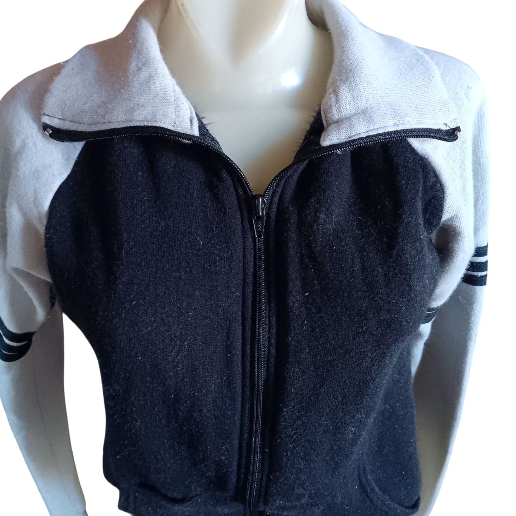 Vintage Women's Track Jacket Small 1980's Striped Nerdcore Acrylic Zip Knit Navy S Regular Knit Basic Jacket Spring Fall Jacket