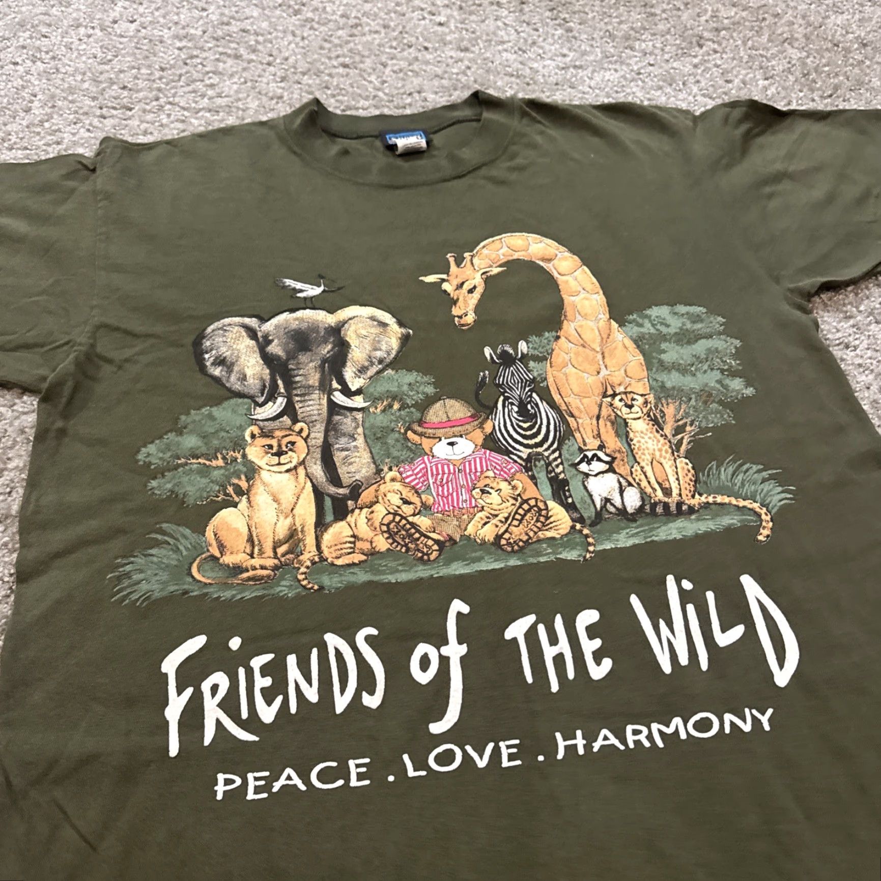 Vintage VINTAGE 90s Friends of The Wild Safari Animals Nature Earth Green Cute T-Shirt Large Men Green Nature Animals Friends T-Shirt Mens L Size US L / EU 52-54 / 3 - 3 Thumbnail