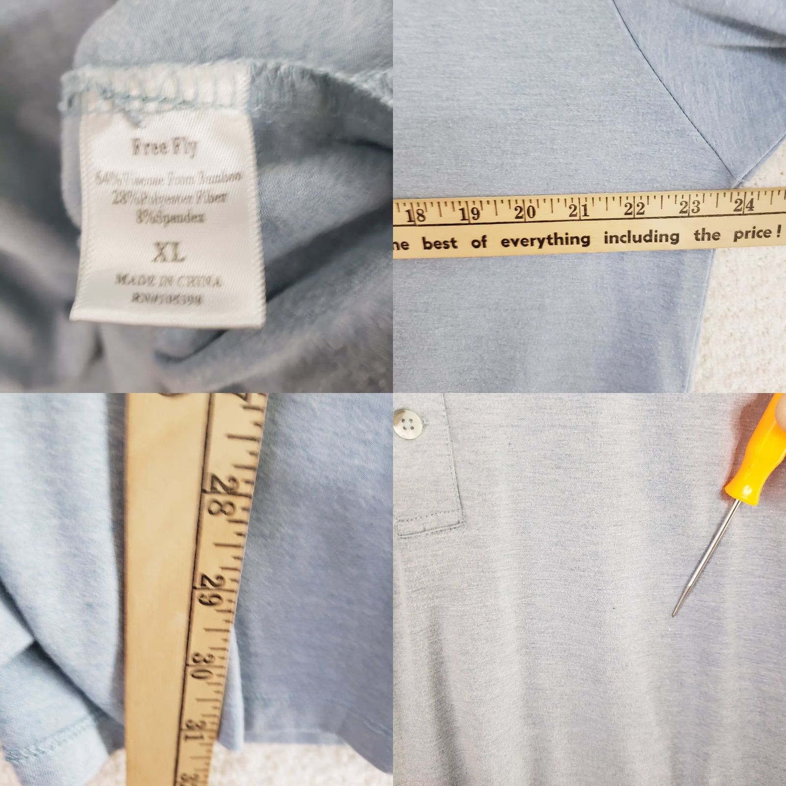 Vintage Free Fly Polo Shirt Mens XL Short Sleeve Pocket Blue Viscose Bamboo Polyester Size US XL / EU 56 / 4 - 9 Thumbnail