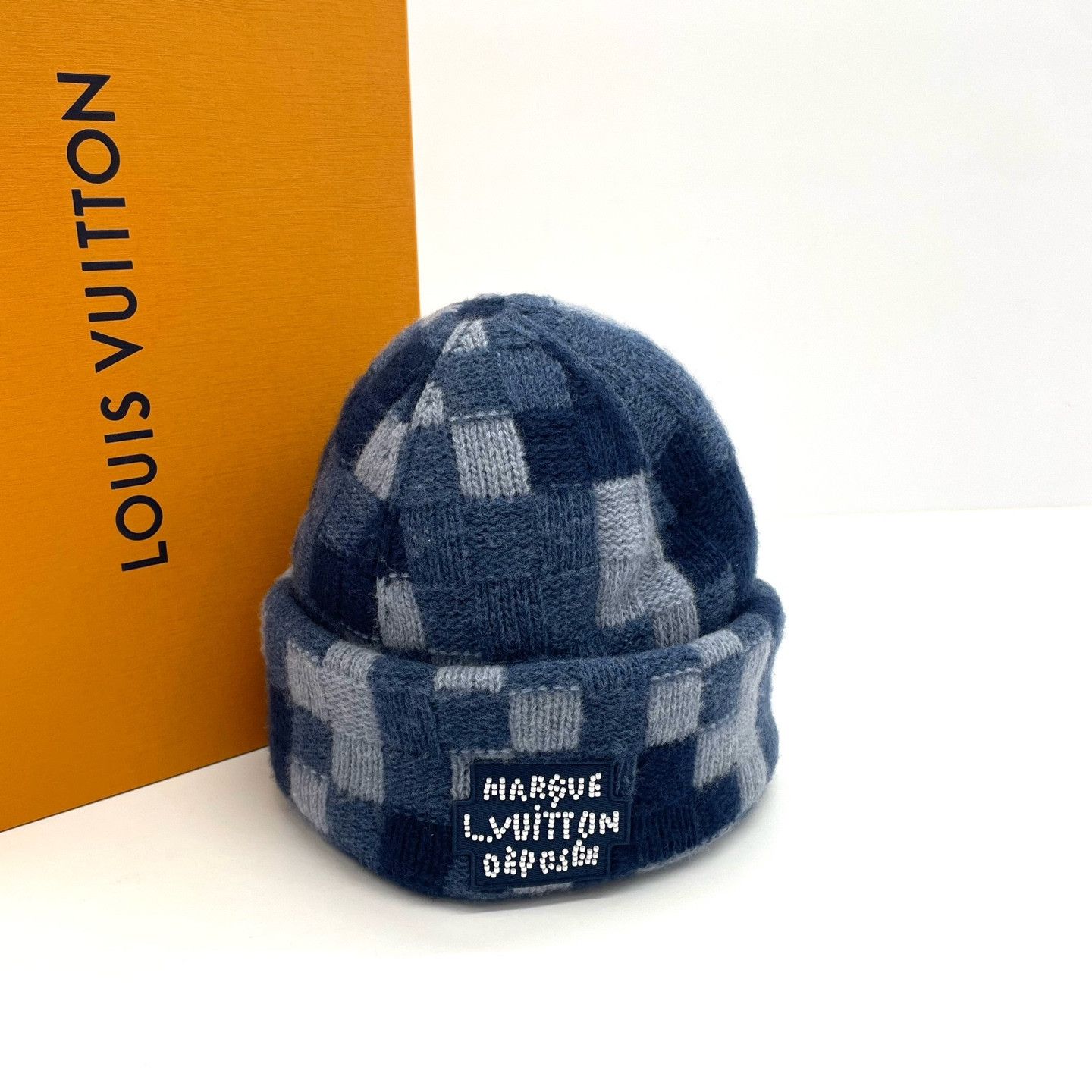 Louis Vuitton LV Blue Gray Checkered Wool Beanie Size ONE SIZE - 1 Thumbnail