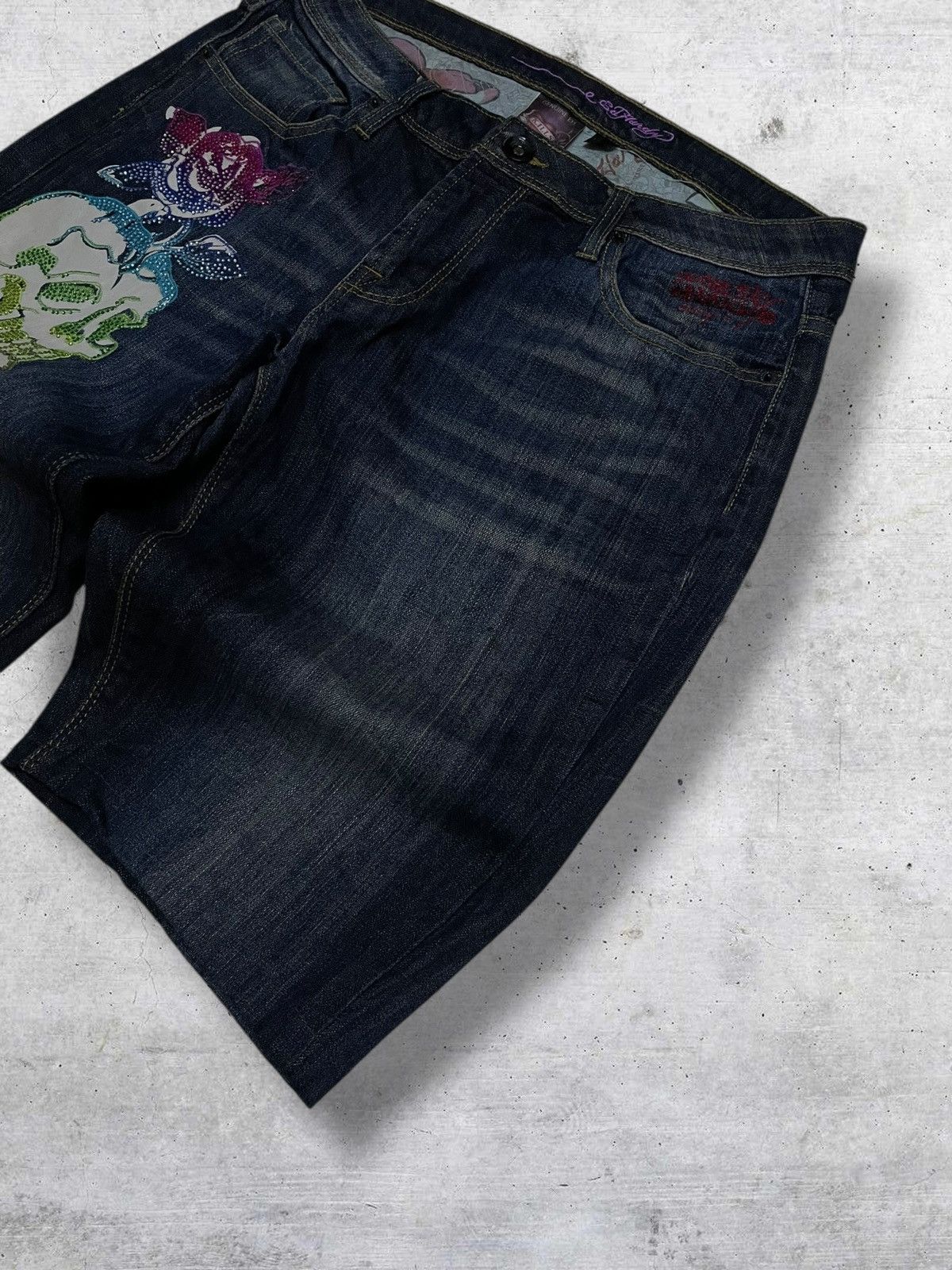 Christian Audigier VINTAGE DESIGNER CHRISTIAN AUDIGER SKULL TATTOO SHORT DENIM Size US 33 - 4 Thumbnail