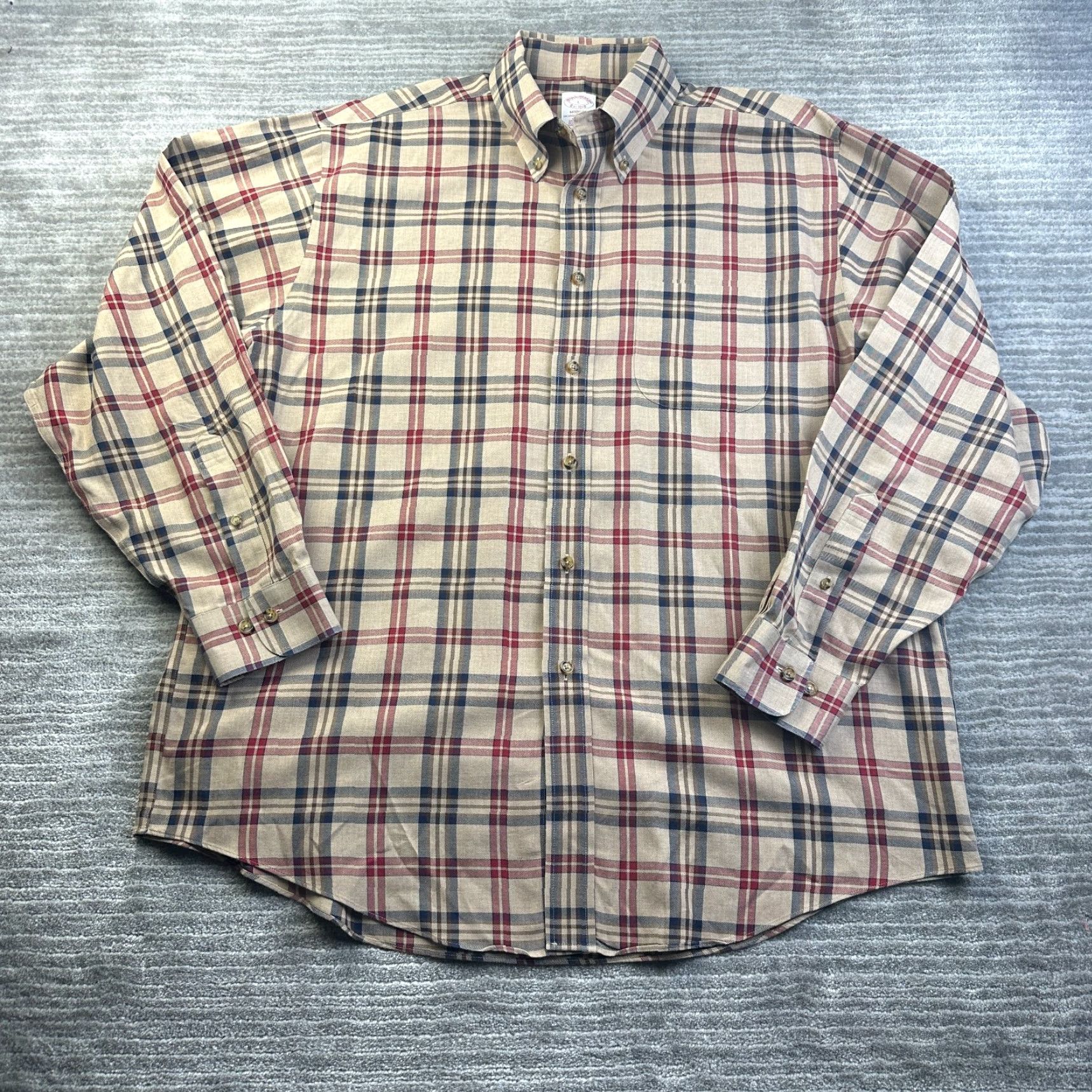 Brooks Brothers Brooks Brothers Shirt Mens Large Beige Nova Check Button Up Windowpane Madison Size US L / EU 52-54 / 3 - 2 Thumbnail