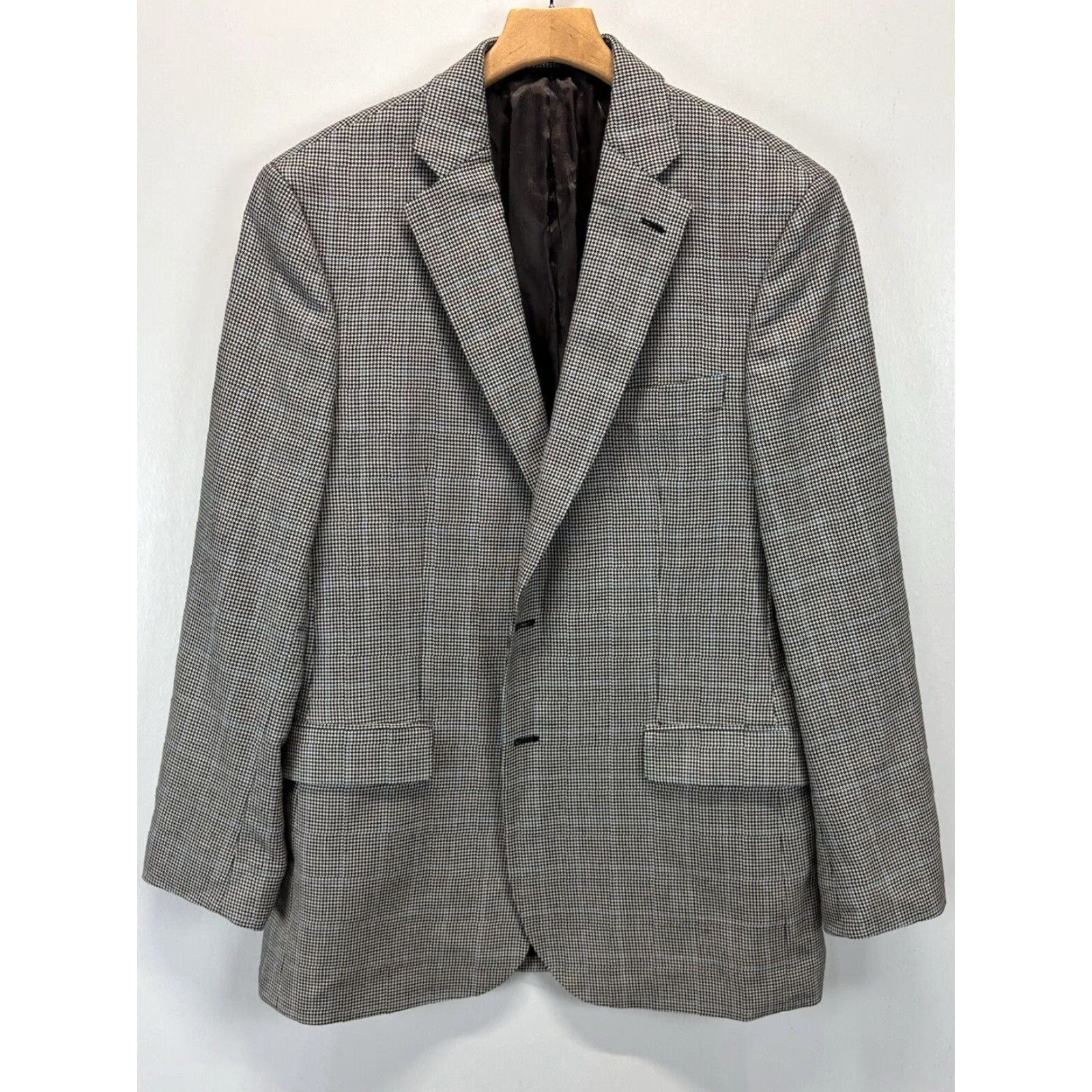 Brooks Brothers VINTAGE Brooks Brothers Blazer Mens 42L Silk Blend Houndstooth Classic Business Jacket Black White Size 40L - 7 Thumbnail