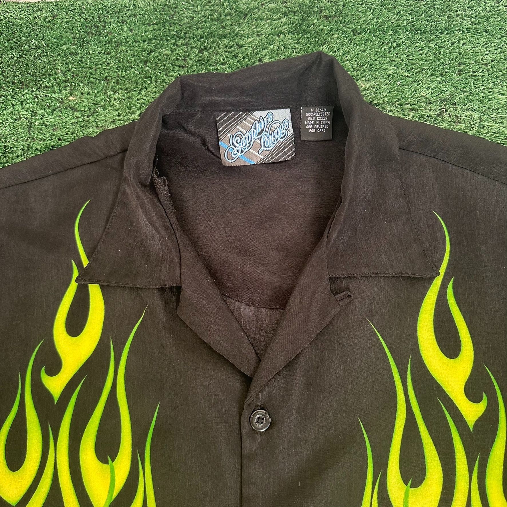 Vintage Vintage Y2K Sapphire Lounge Neon Flame Shirt Cyber Goth Skat Size US M / EU 48-50 / 2 - 3 Thumbnail