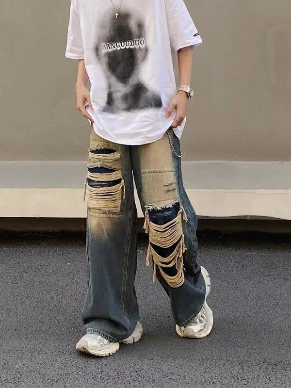 VIBE Retro ripped distressed draped jeans Size US 32 / EU 48 - 6 Thumbnail