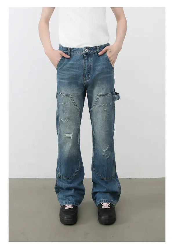 VIBE American retro men's washed loose straight flared work jeans Size US 32 / EU 48 - 1 Thumbnail