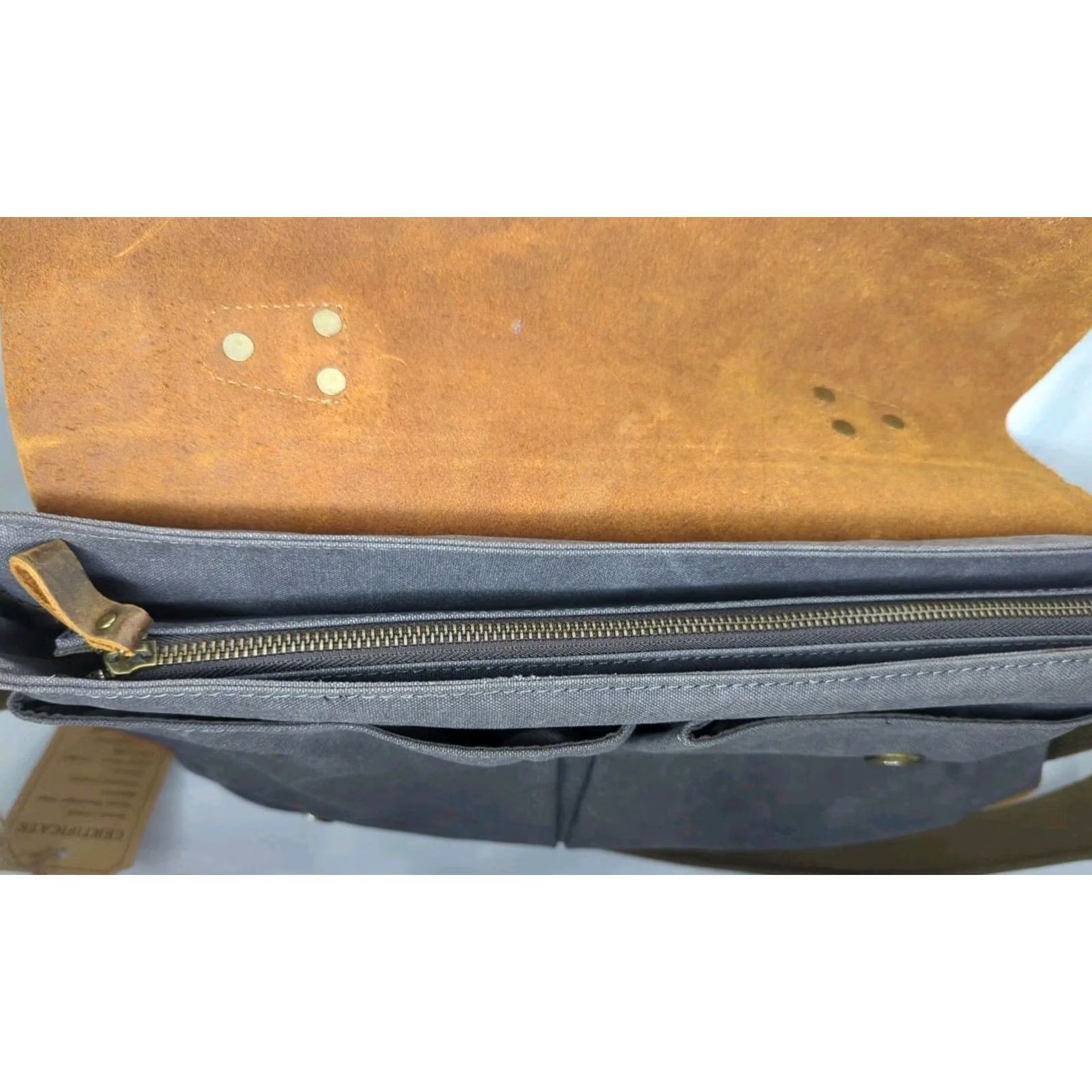 Vintage Lifewit Mens Rugged Vintage Canvas Leather Messenger Bag Crossbody Satchel Gray Brown Classic Outdoor Travel Workwear Laptop Size ONE SIZE - 5 Thumbnail